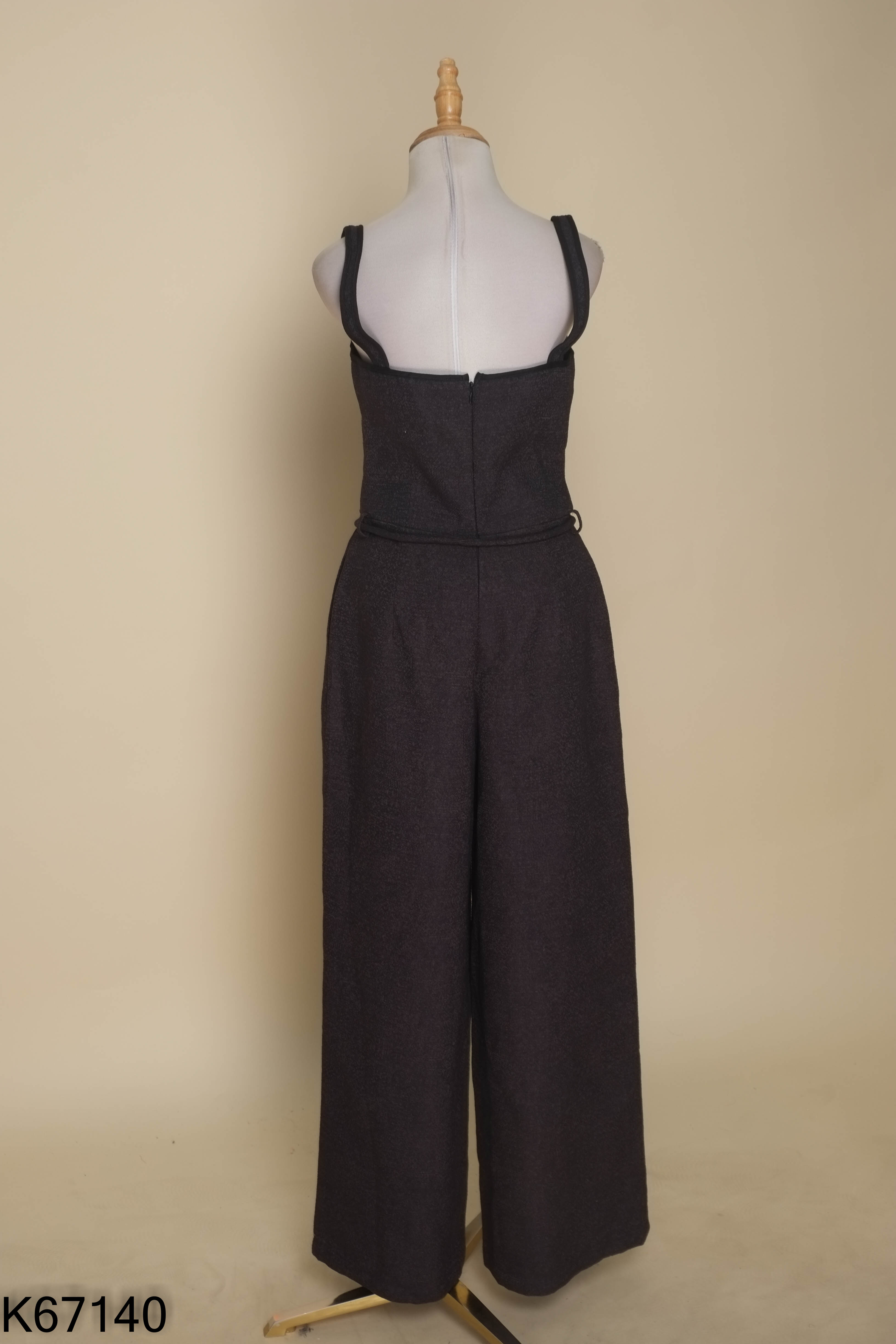 Jumpsuit đen xám buộc eo