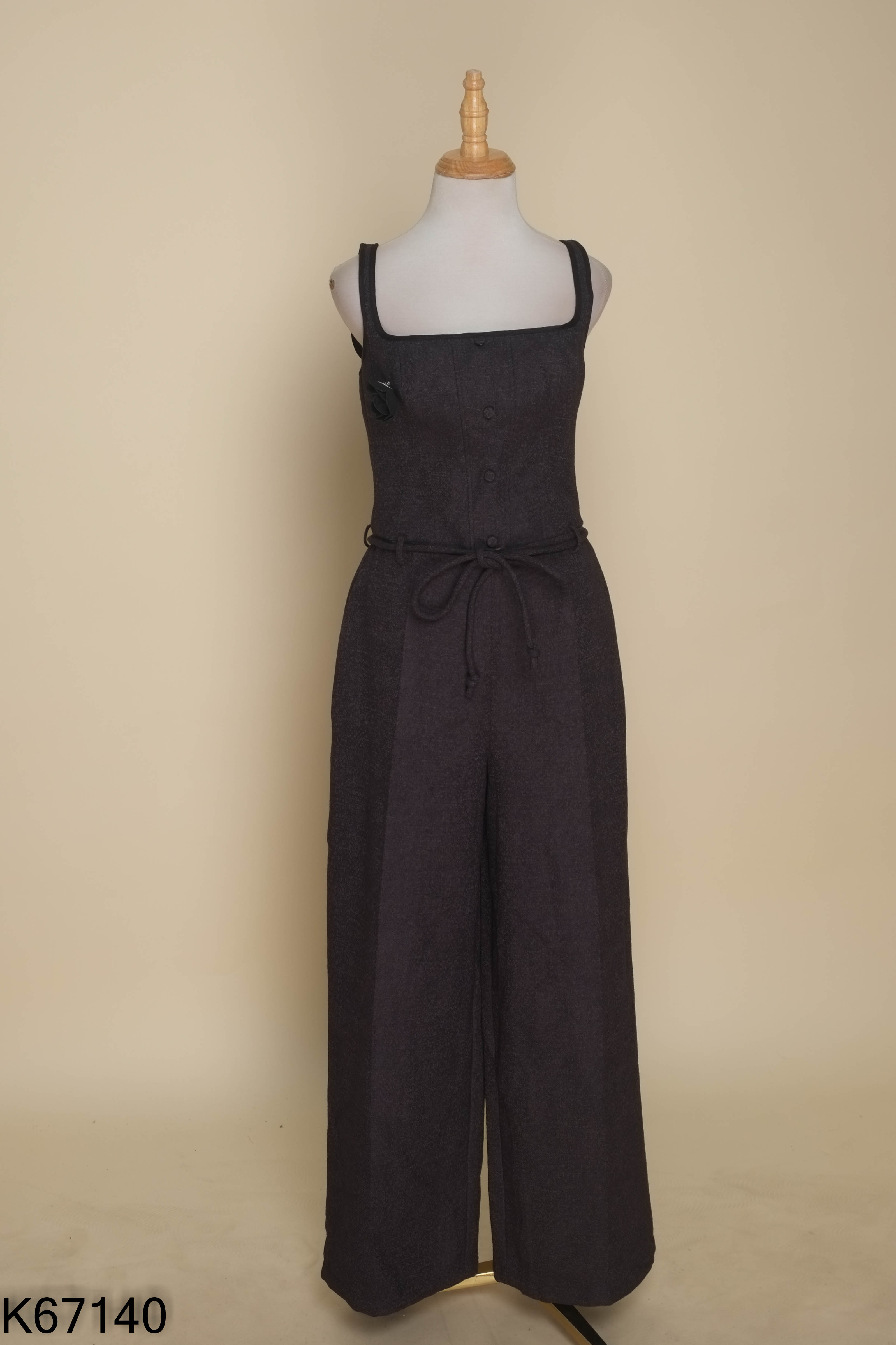 Jumpsuit đen xám buộc eo