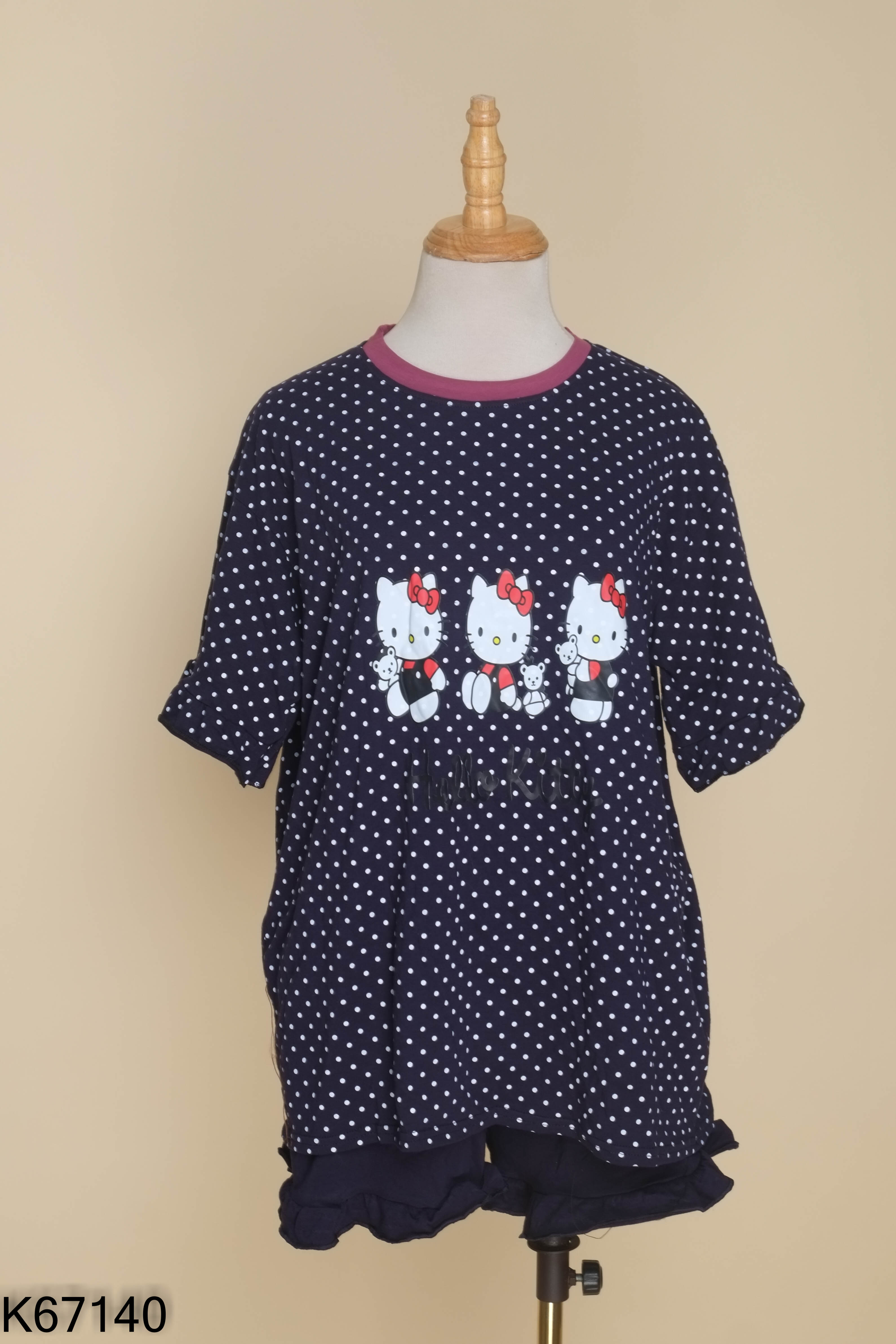 SET Áo xanh than chấm bi + quần shorrt tím trơn