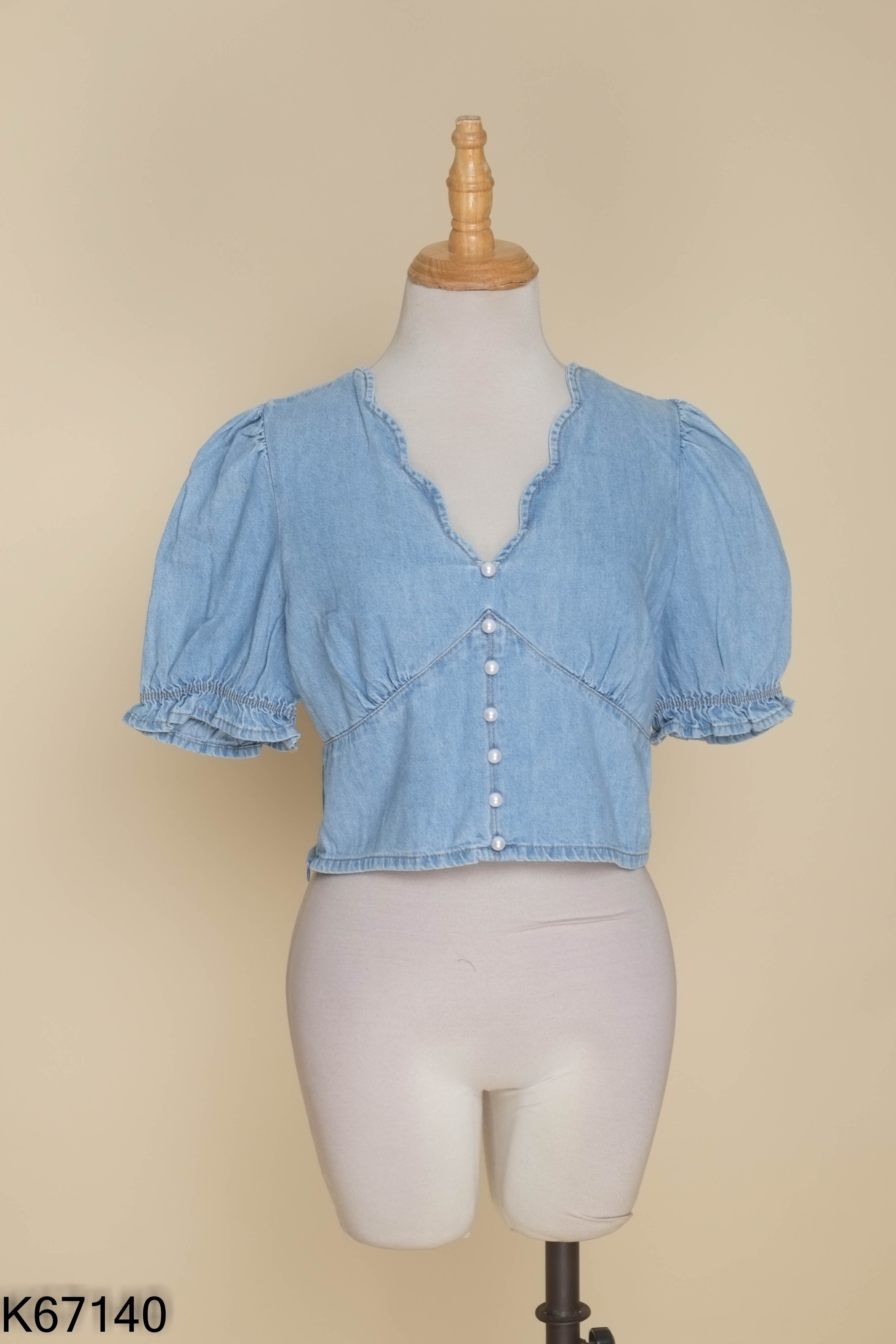 Áo kiểu jeans croptop xanh