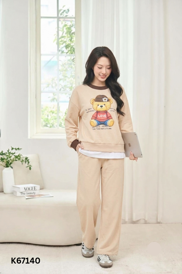 SET Áo dài tay + quần dài viền nâu