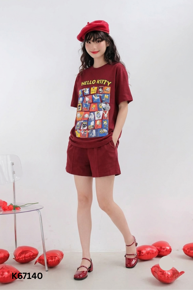 SET Áo thun đỏ in hình + quần short