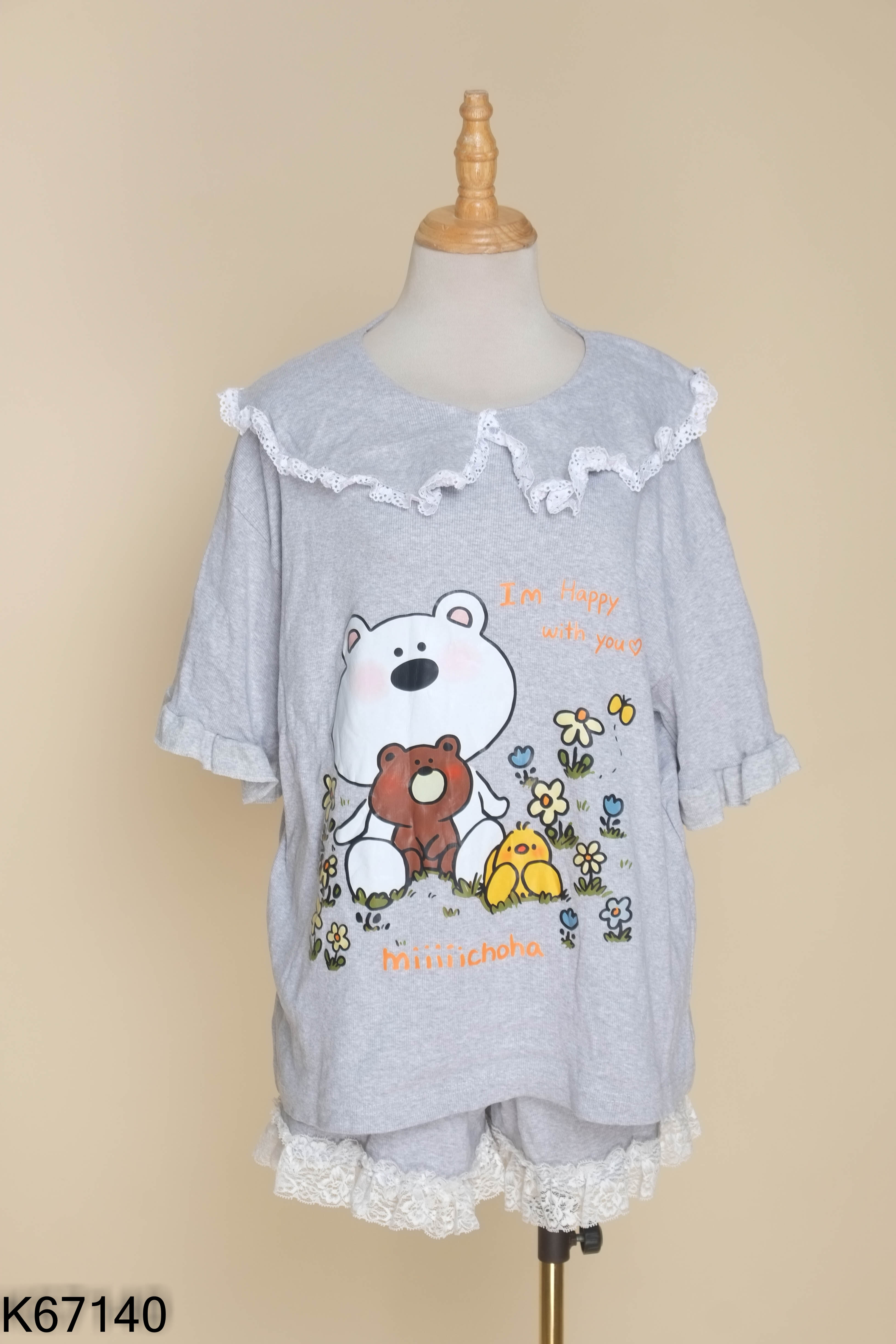 SET Áo xám phối bèo + quần short ren