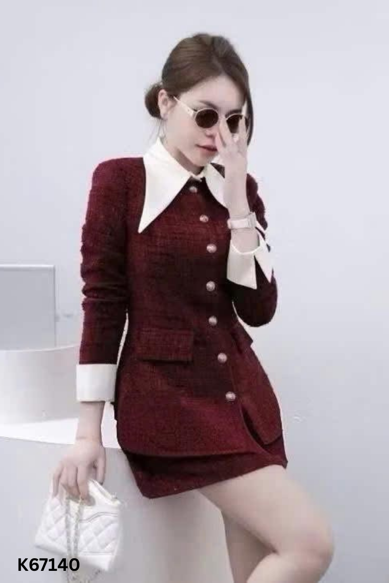 SET Áo khoác dạ khuy vàng + chân vày