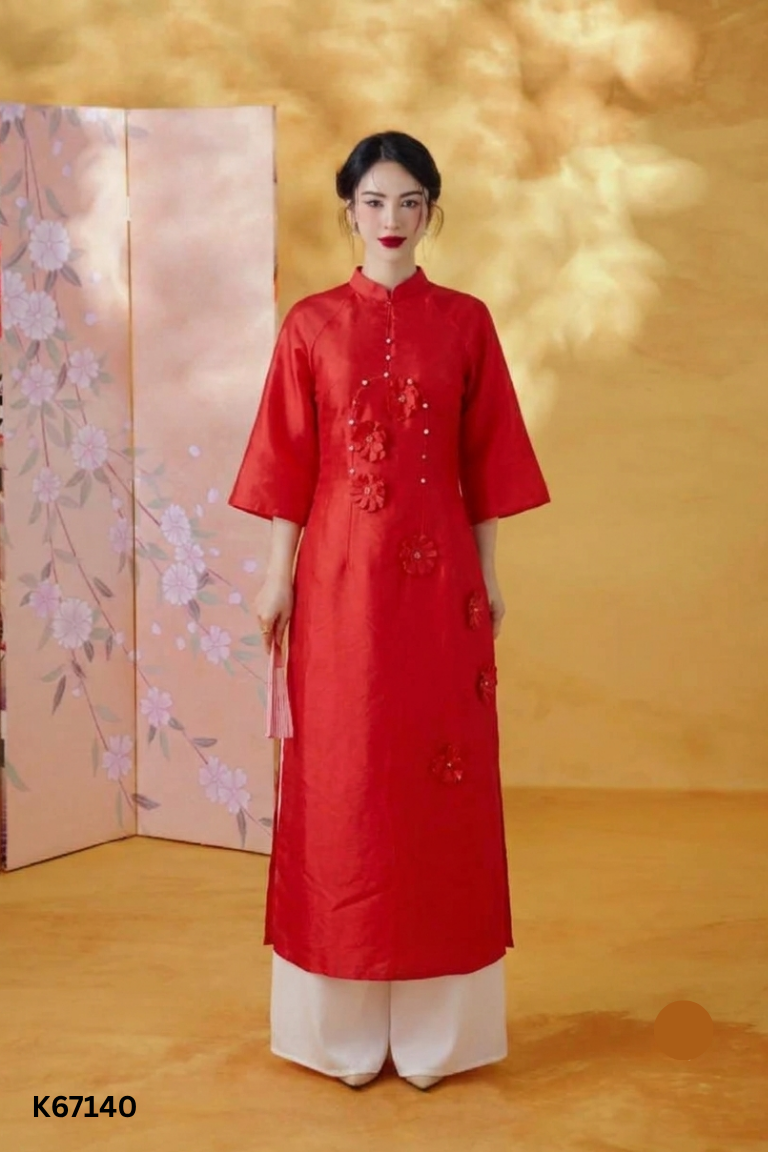 Set áo dài đỏ đính ngọc+quần trắng