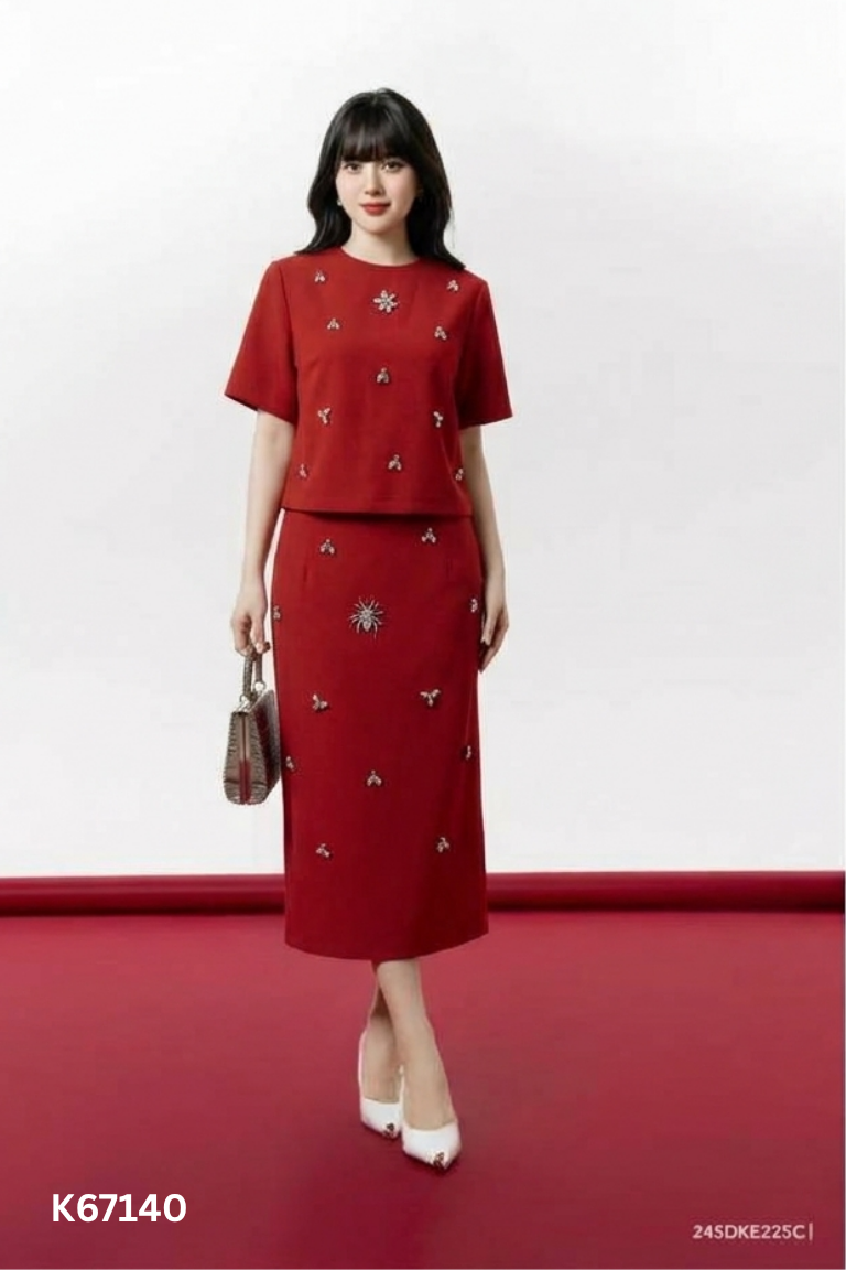 Set đỏ CME STU đính đá+váy