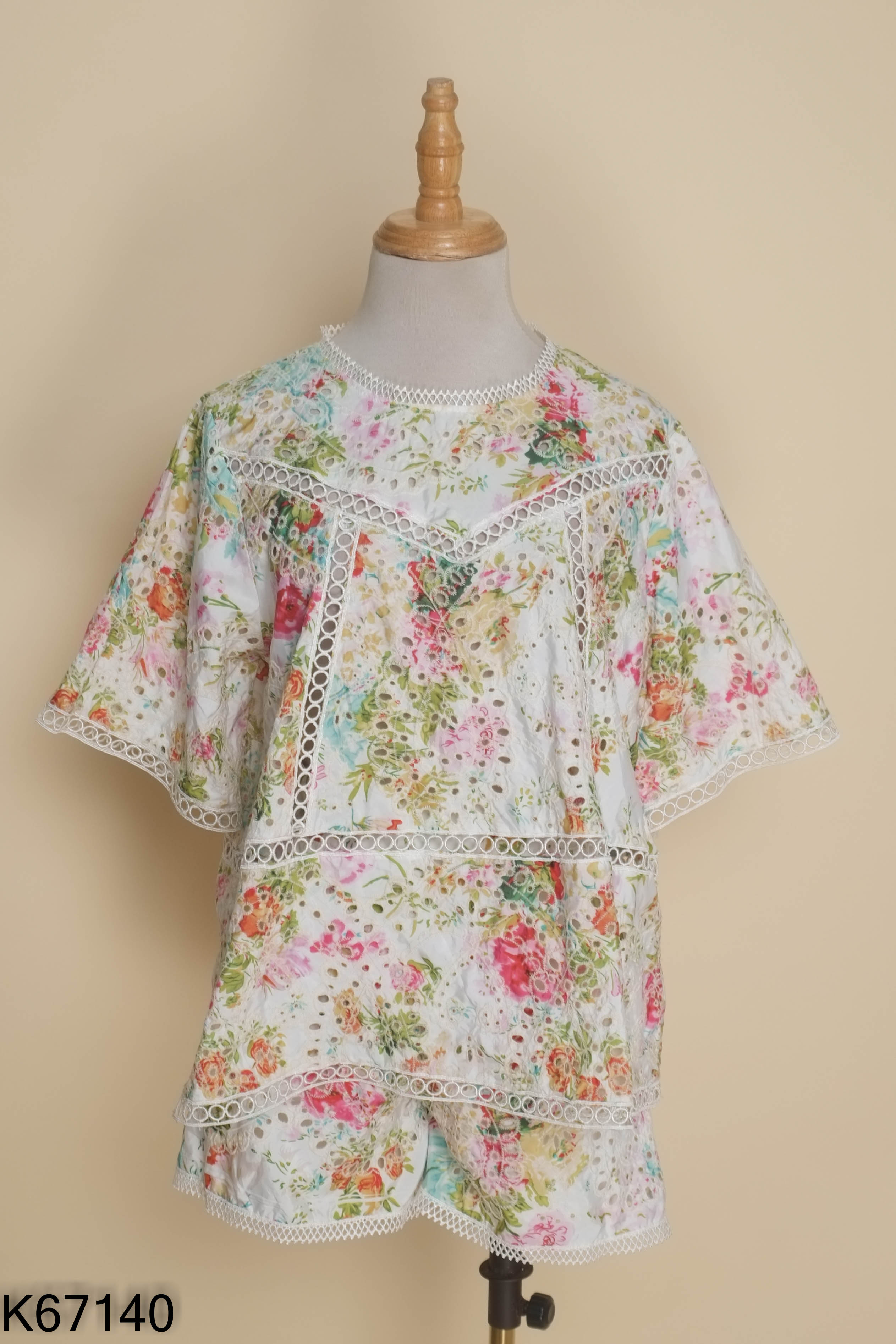 Set xanh hoa viền ren+quần