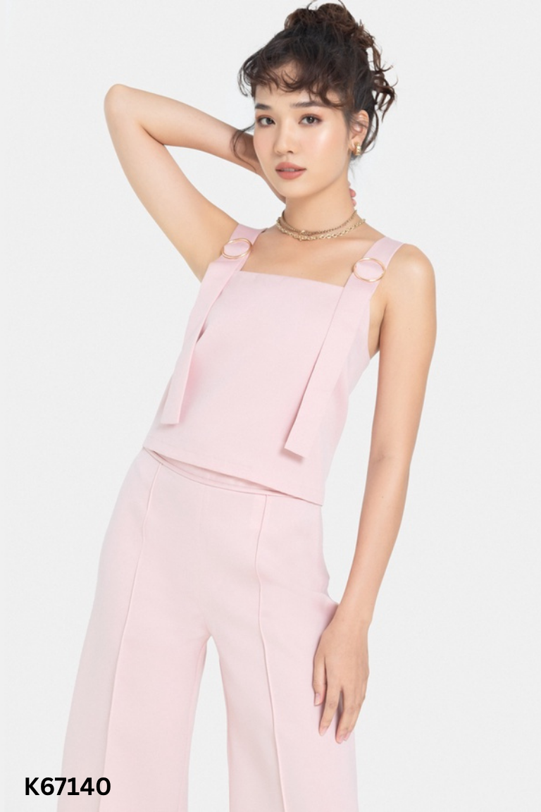 NEWTAG Set JUNO áo hai dây+ quần dài hồng phấn