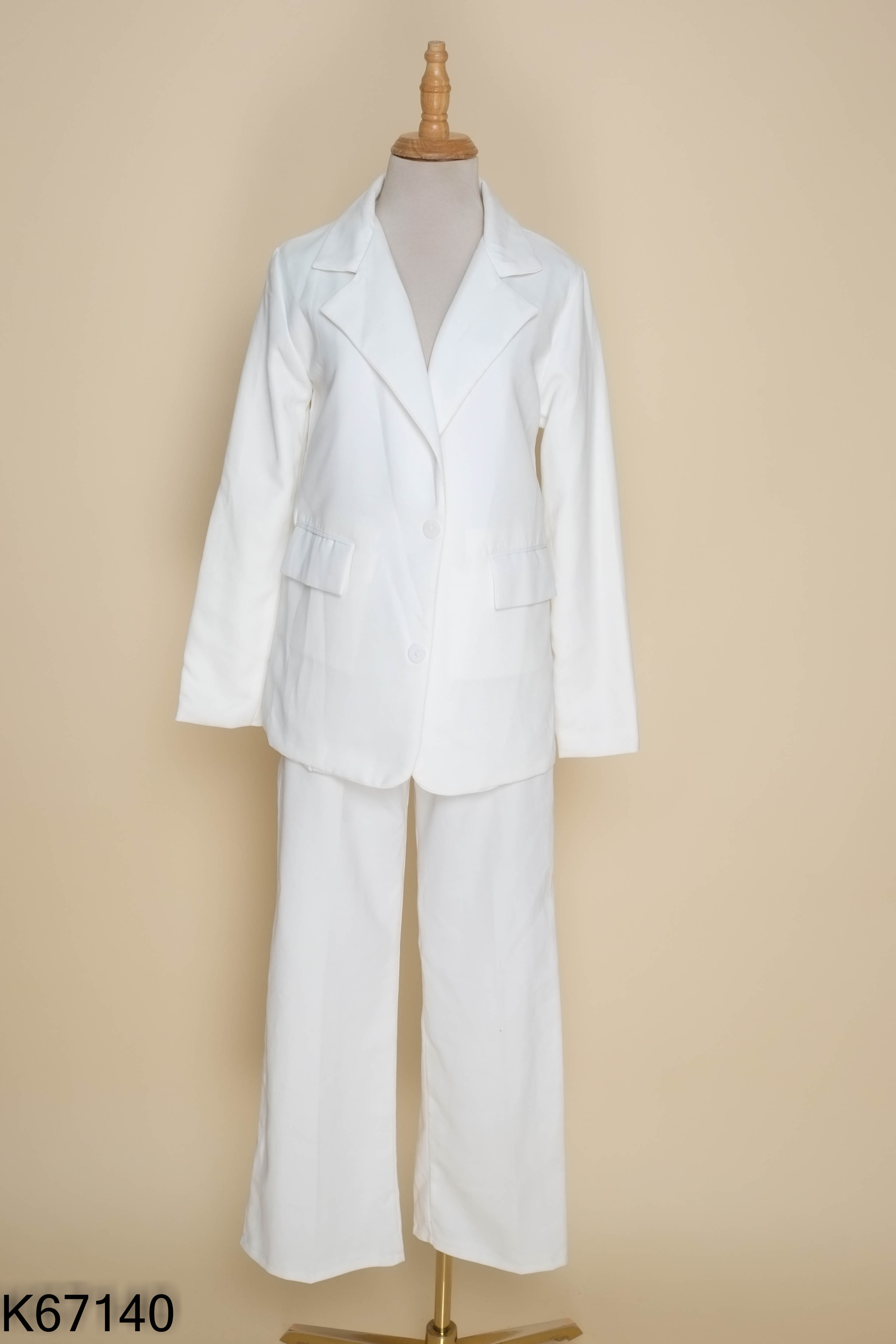 Set áo blazer+ quần dài trắng trơn