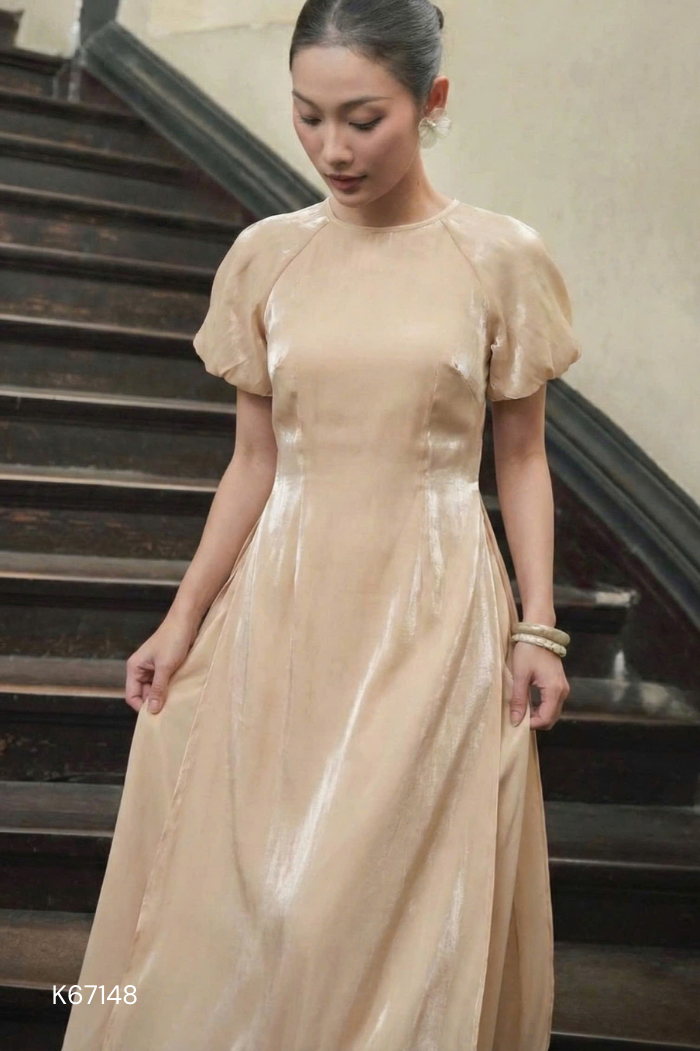 Áo dài organza be tay phồng (KO QUẦN )