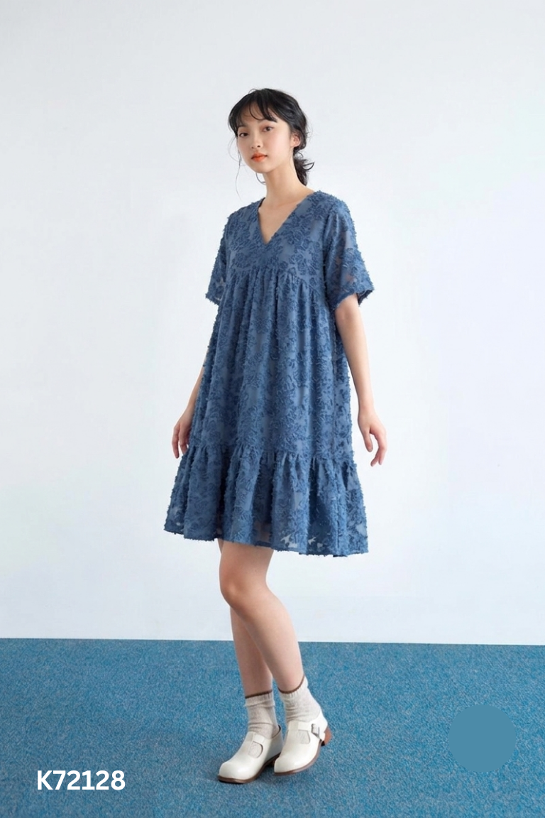 Váy babydoll xanh đính lông