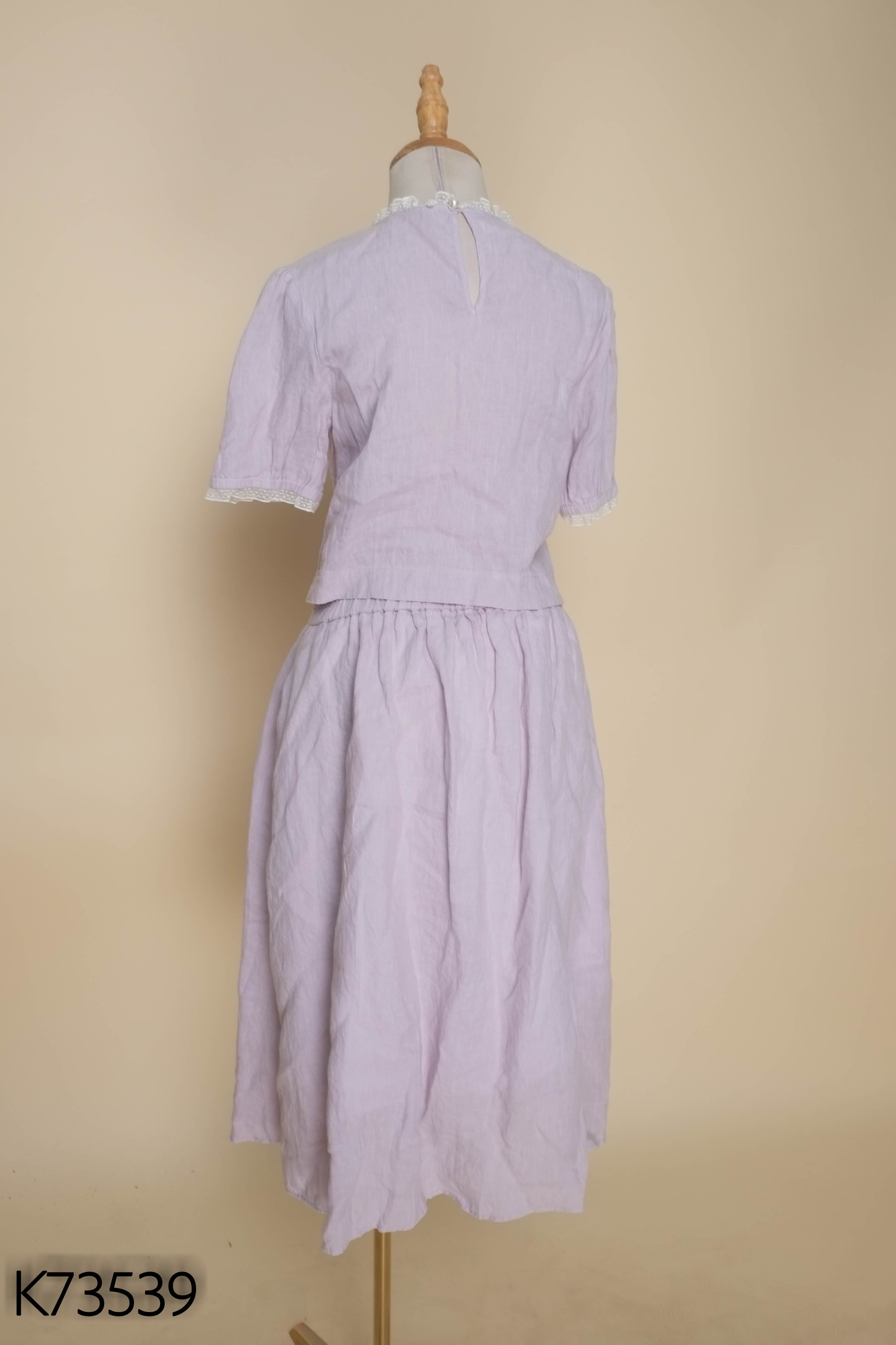 Set tím PEACHY LINEN viền ren+váy