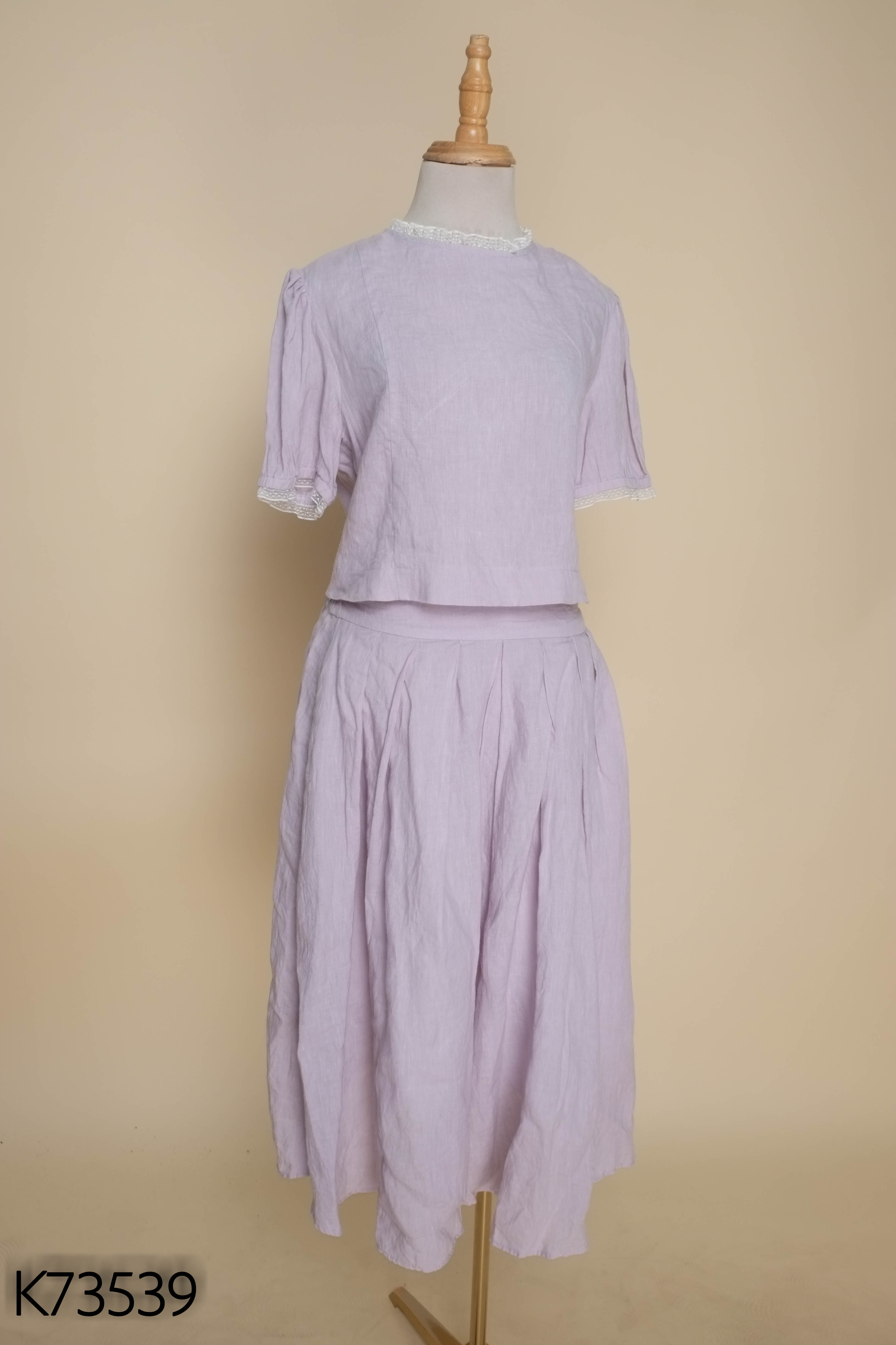Set tím PEACHY LINEN viền ren+váy
