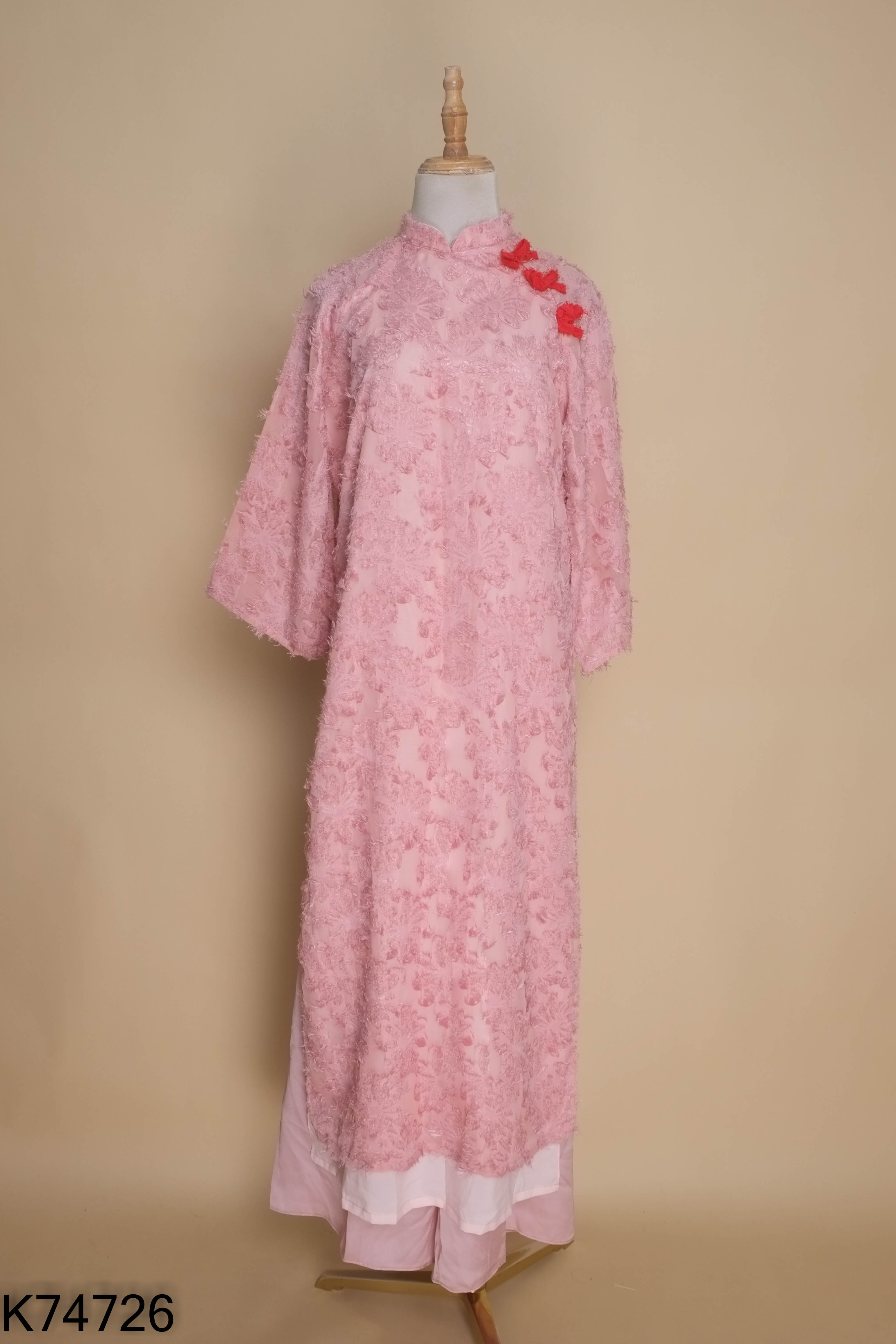 Set Áo dài hồng nơ đỏ + quần