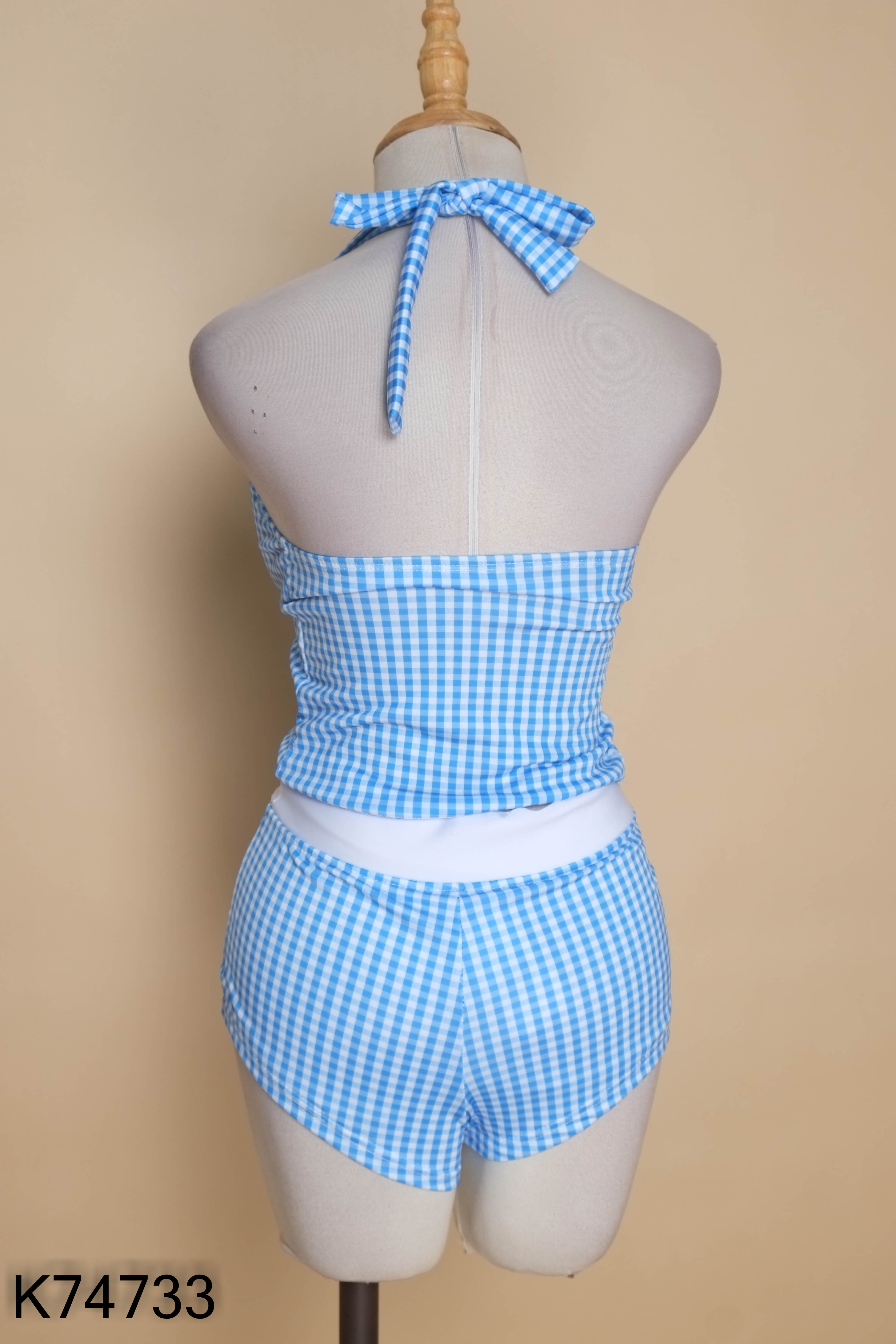 Set bikini xanh trắng caro
