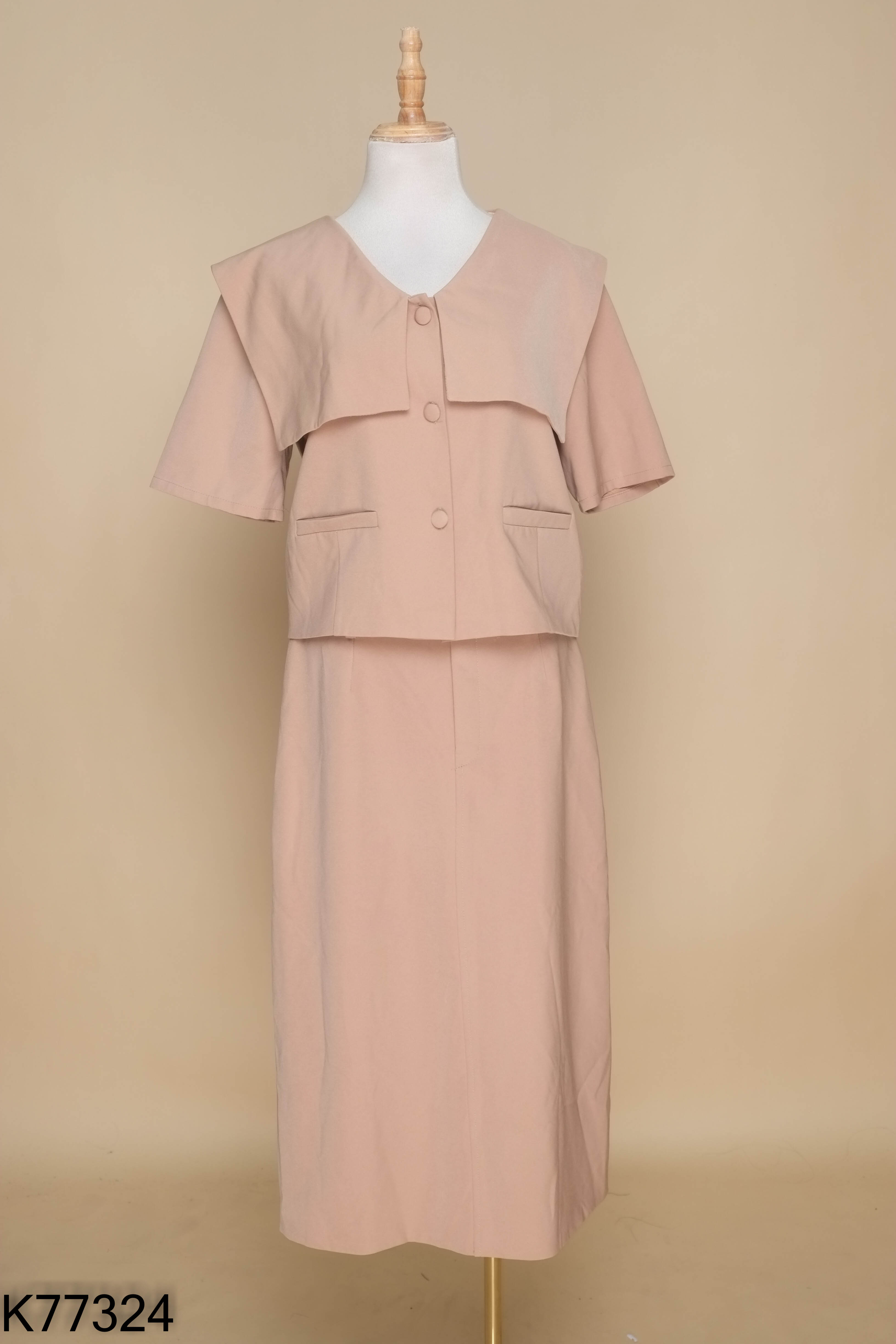 Set CHARM BY TEA nâu áo kiểu + chân váy