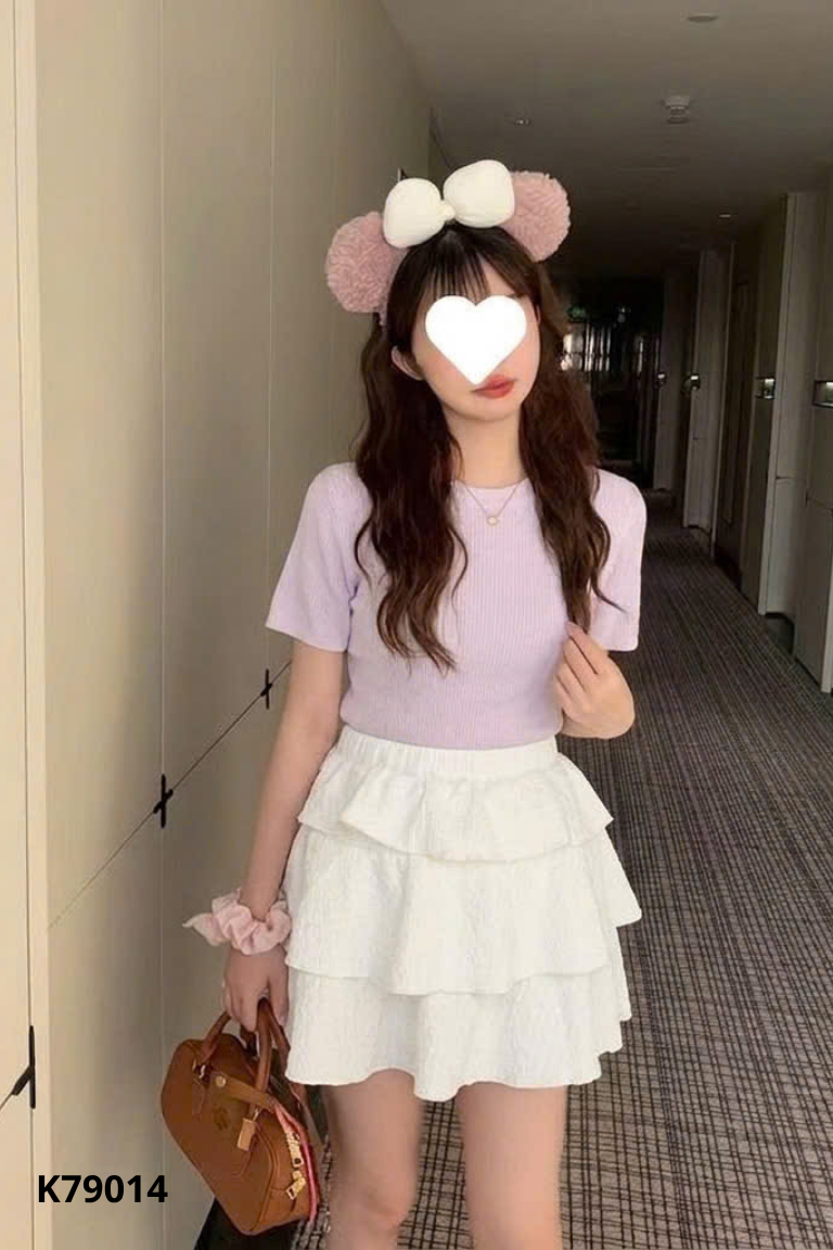 NEWTAG Set Áo 222BOUTIQUE tím + chân váy be