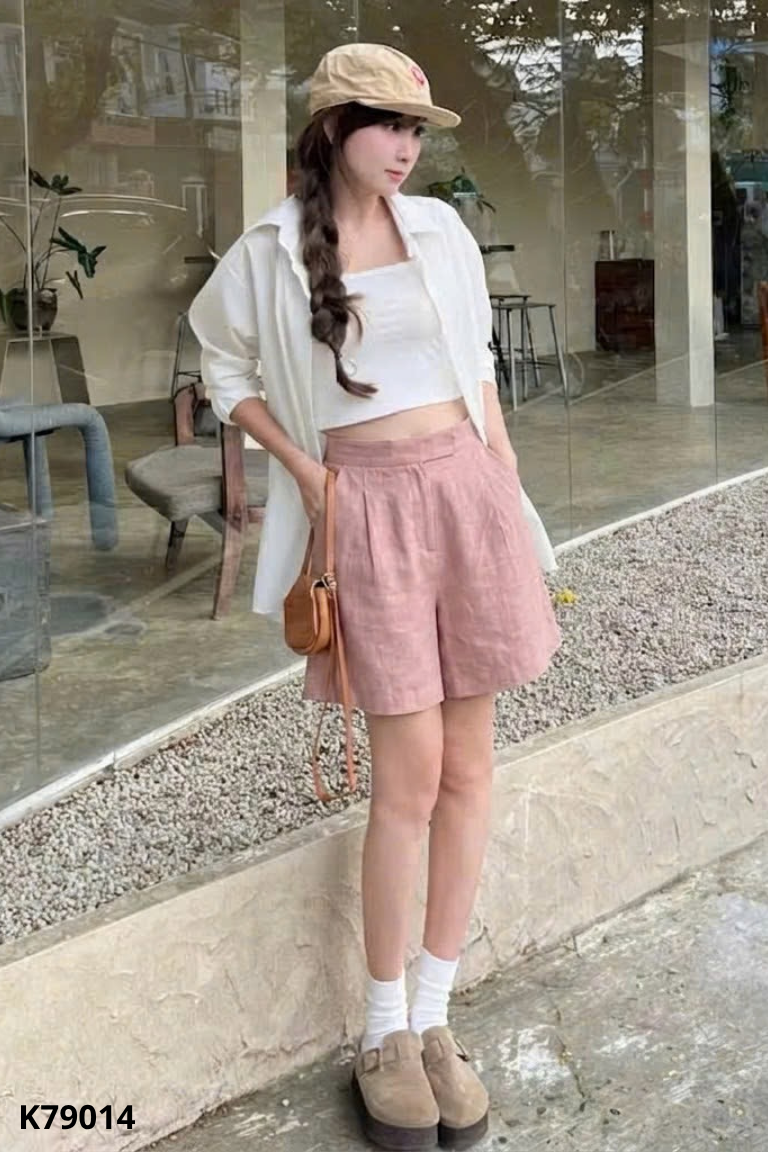 Quần shorts linen BOHEE hồng