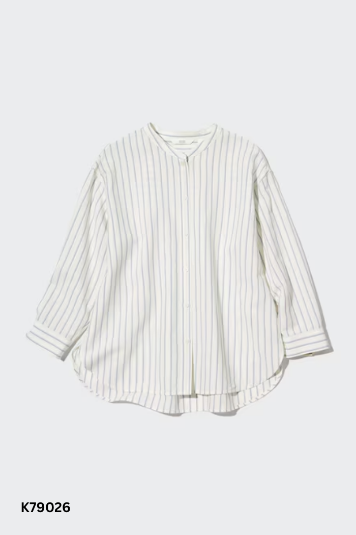 Áo linen be UNIQLO sọc xanh