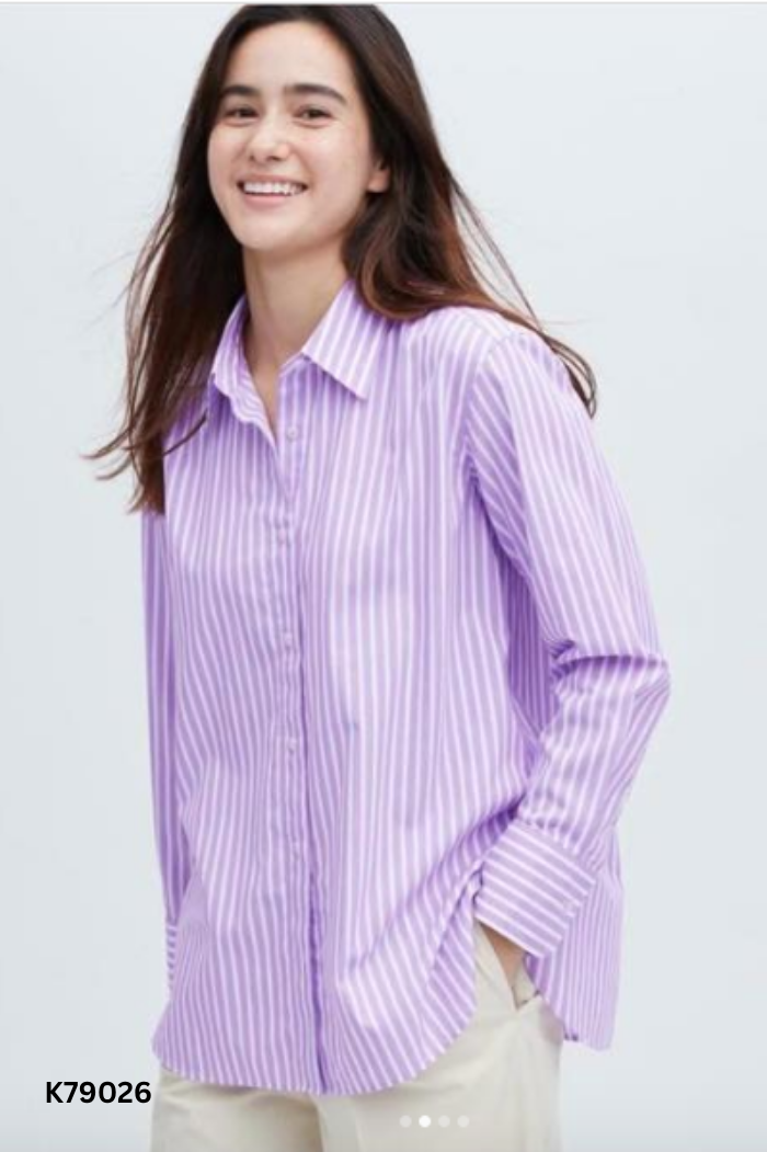 Áo sơ mi UNIQLO tím sọc