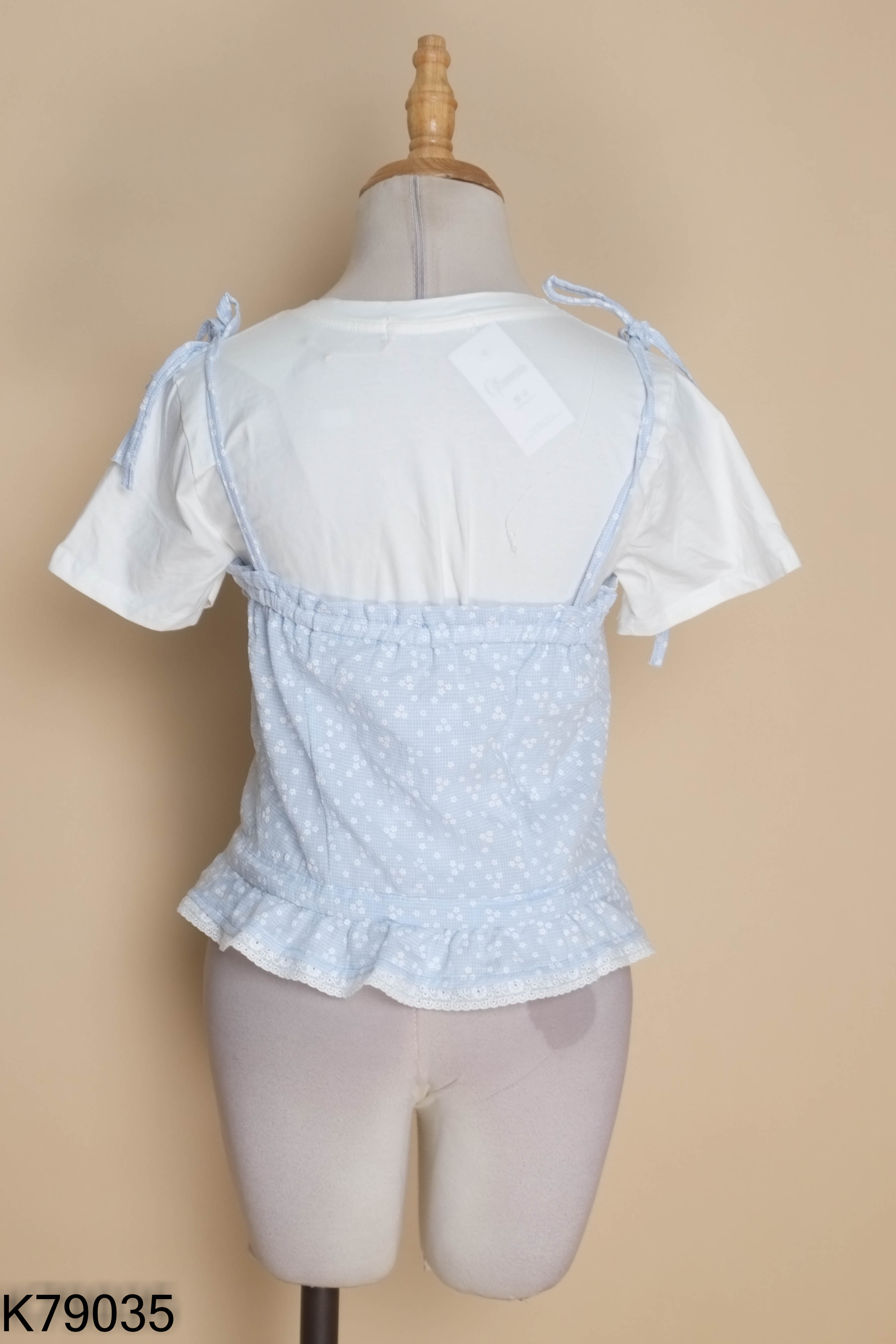 NEWTAG Set Áo trắng phối áo hai dây xanh hoa