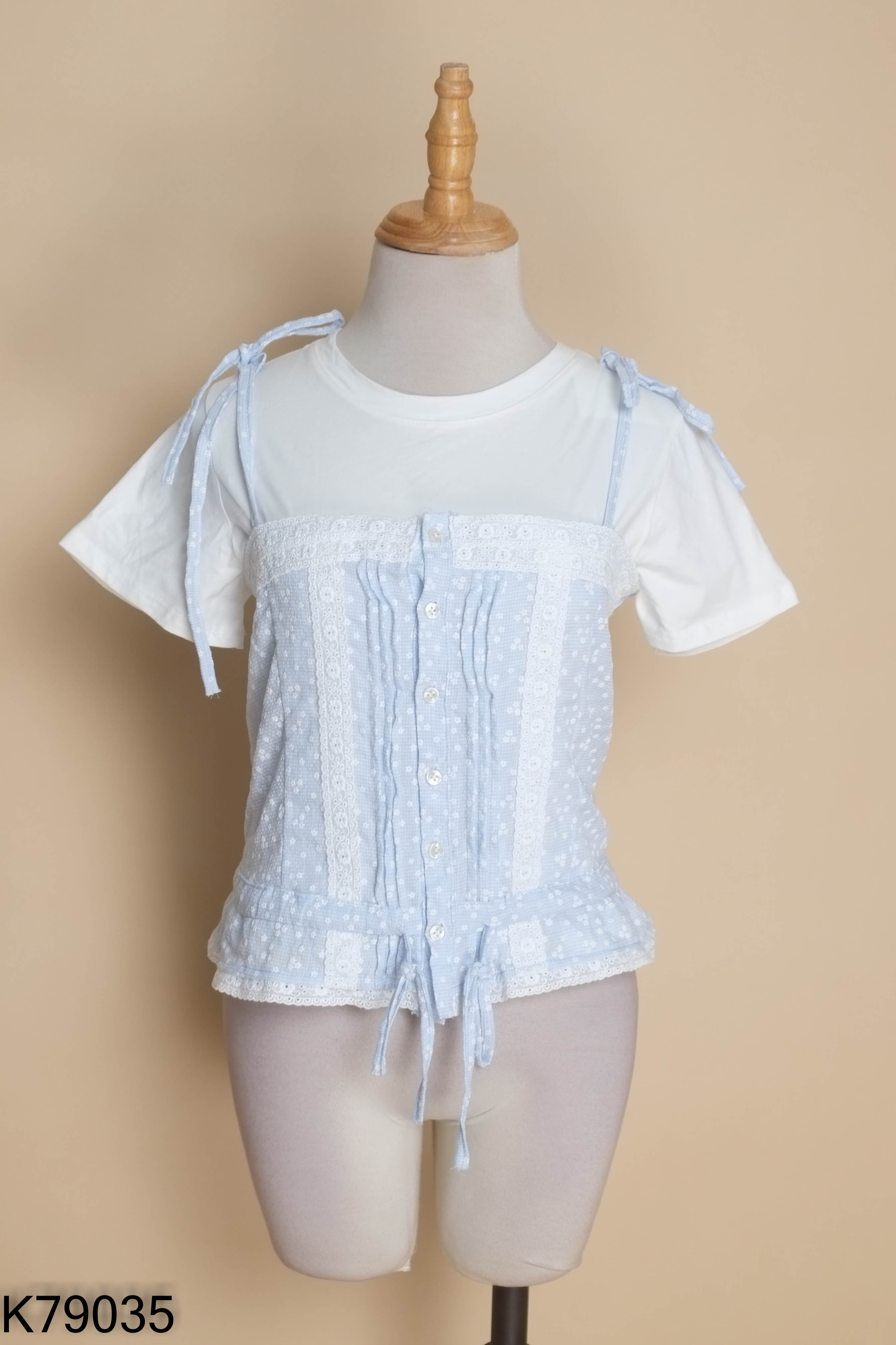NEWTAG Set Áo trắng phối áo hai dây xanh hoa