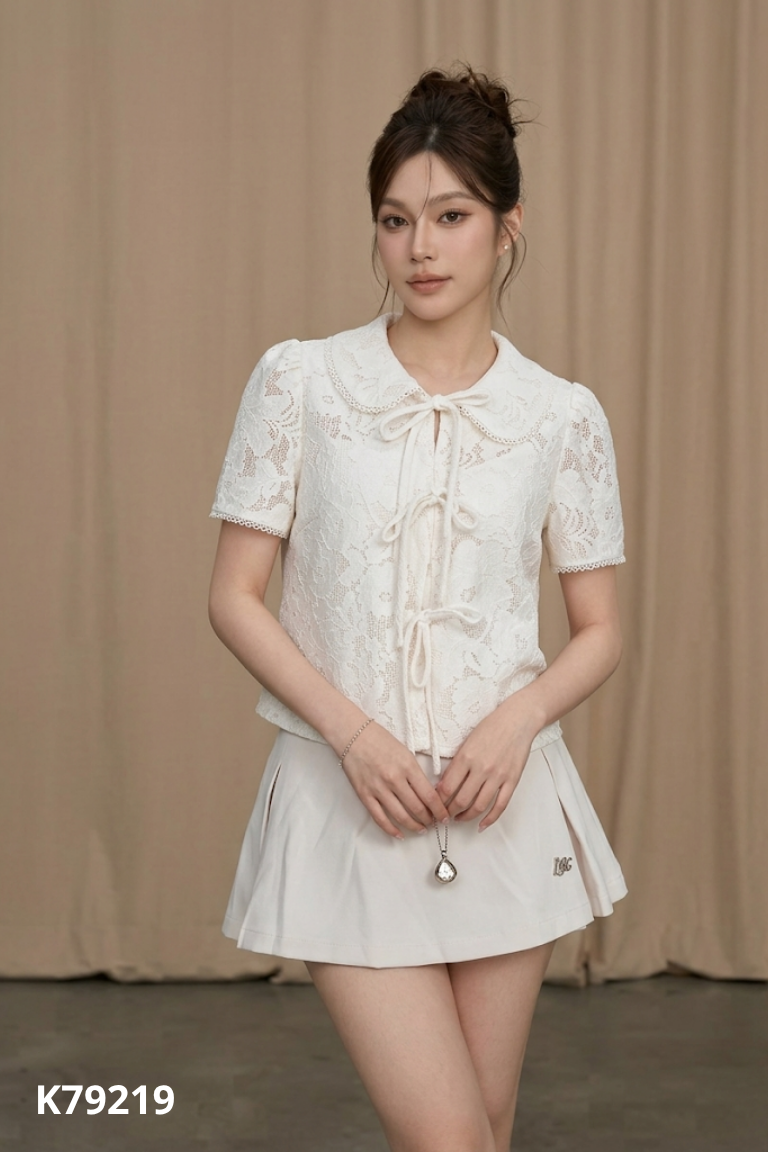 Set áo ren + chân váy xếp ly BY CAMCAM be