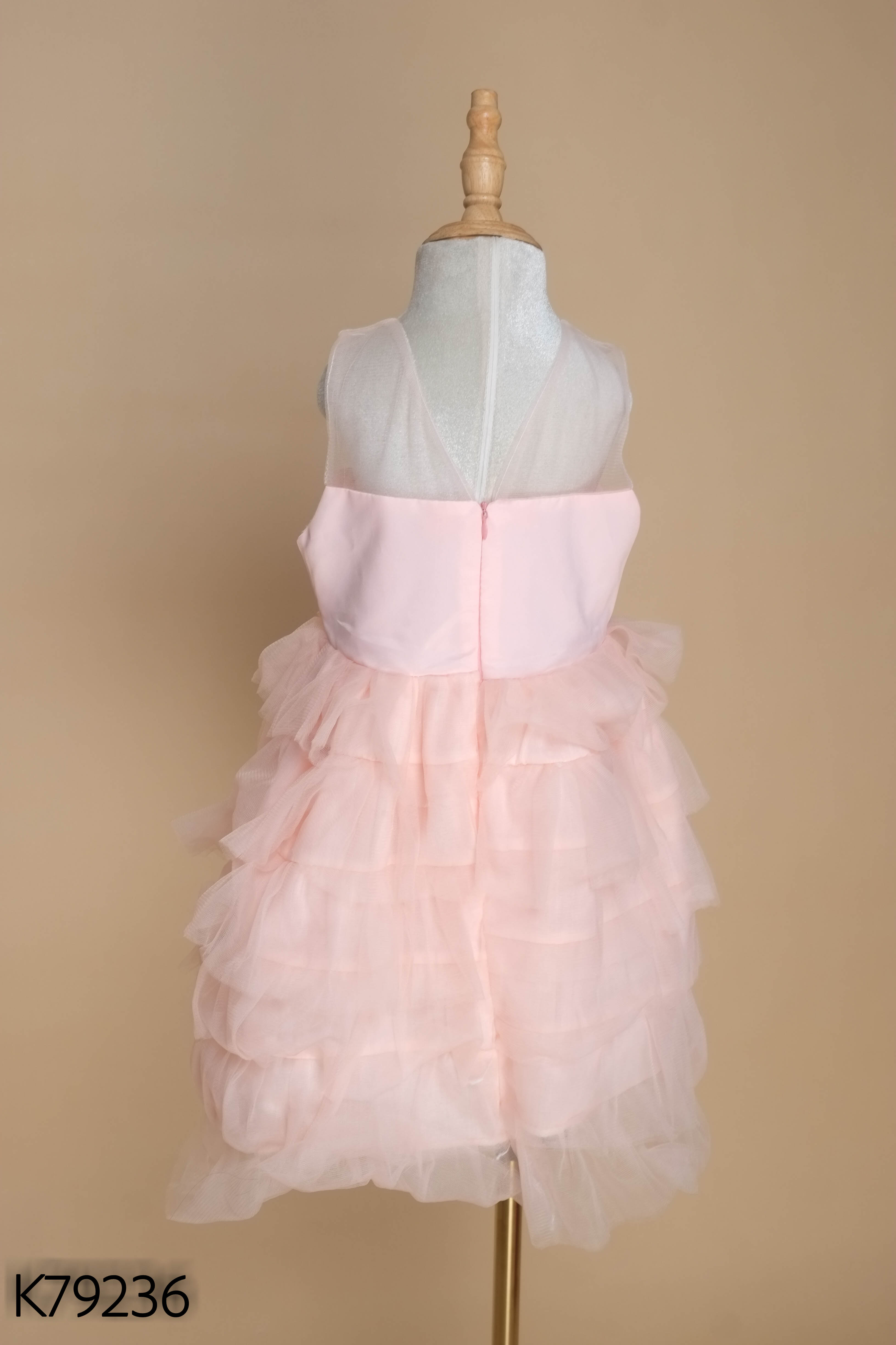 Váy hồng đính hoa xếp tầng KIDS