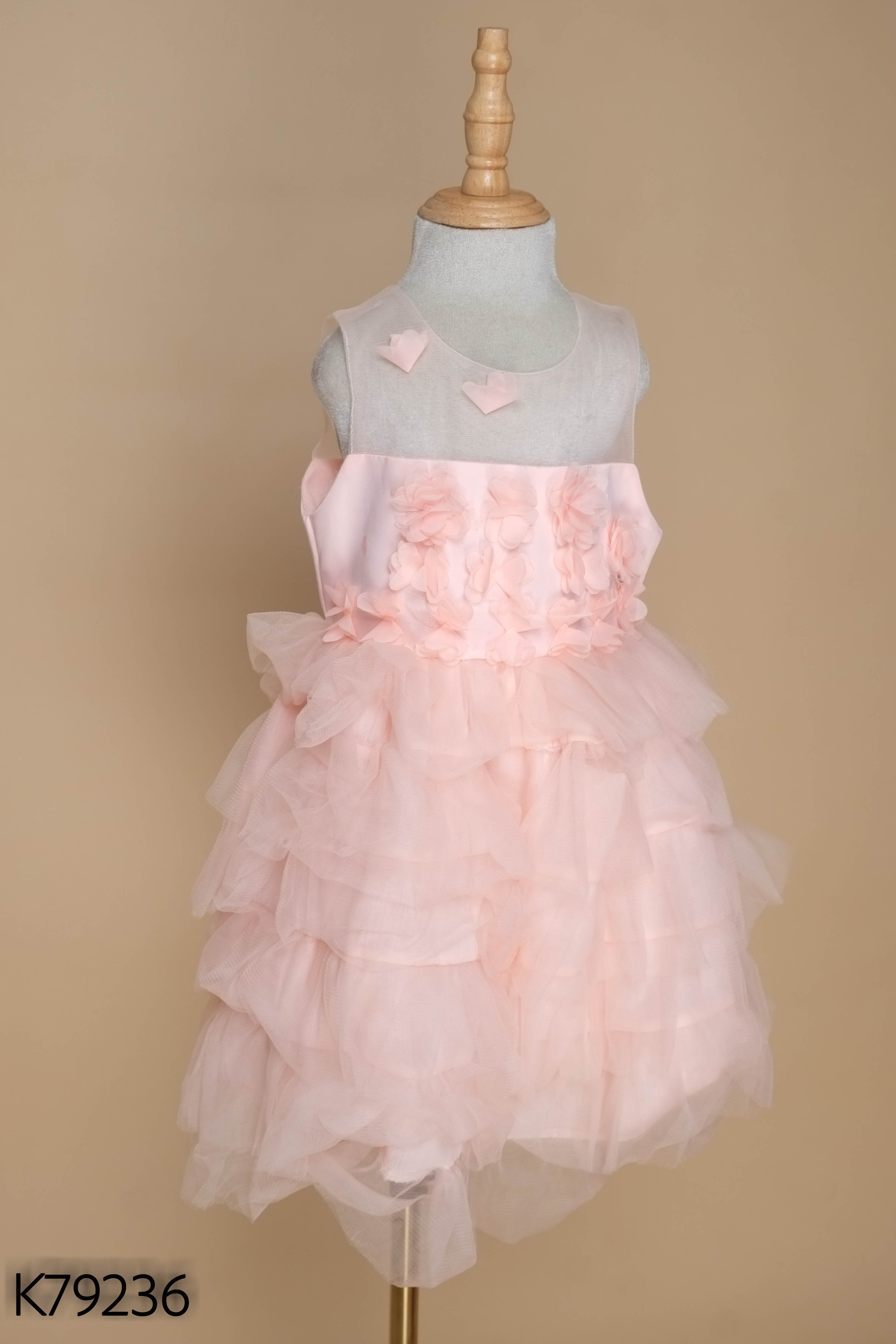 Váy hồng đính hoa xếp tầng KIDS
