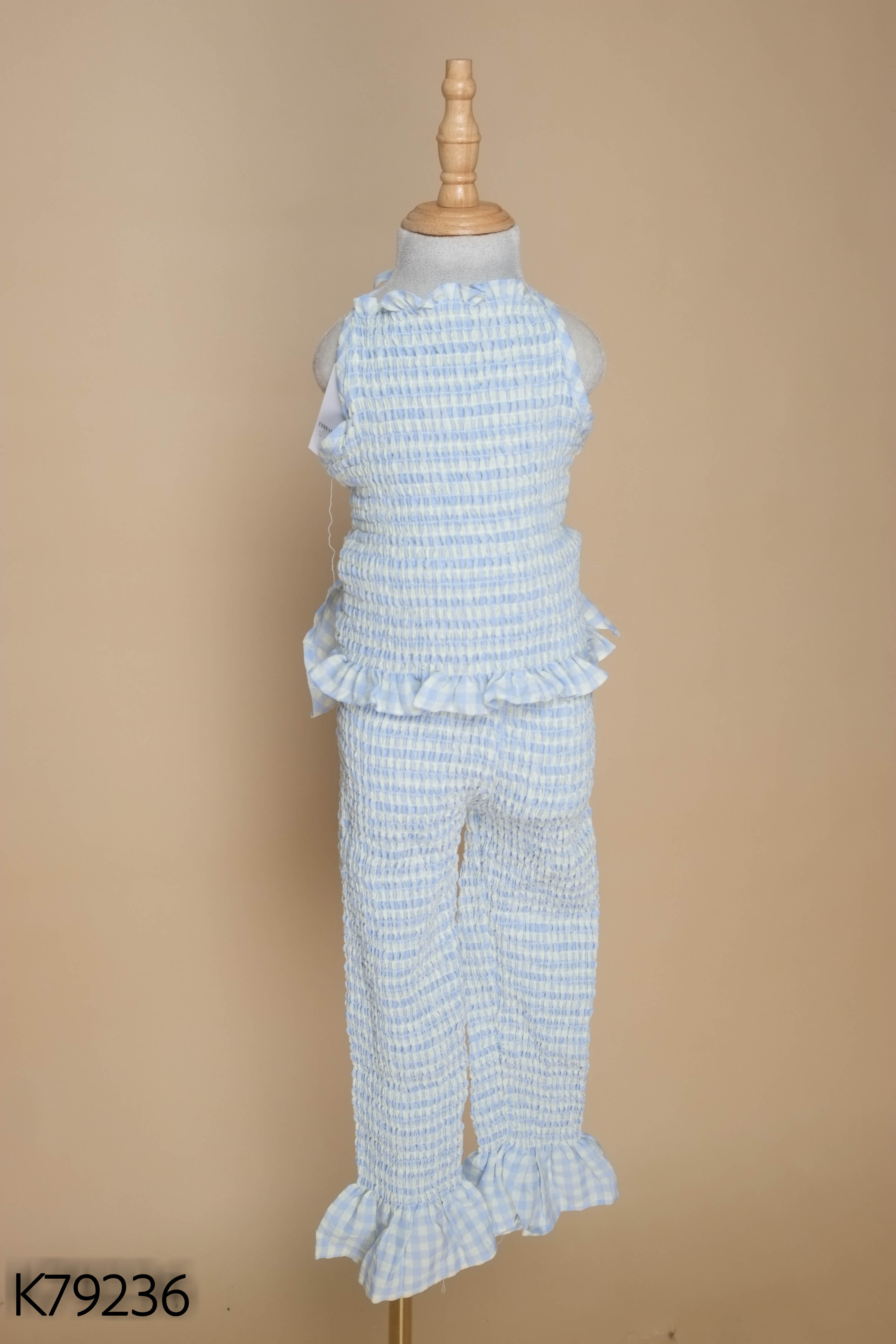SET Áo yếm KIDS xanh caro + Quần xanh ống loe KIDS
