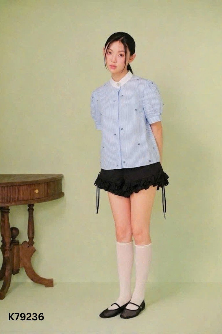 Áo xanh TRA kẻ sọc in nơ