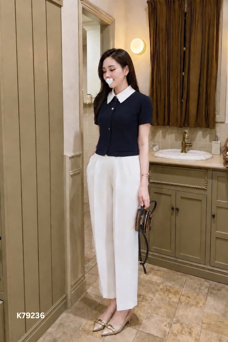 Áo xanh than TRA cổ trắng