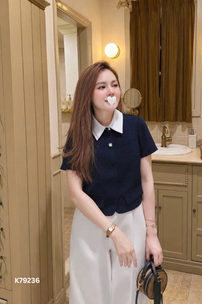 Áo xanh than TRA cổ trắng