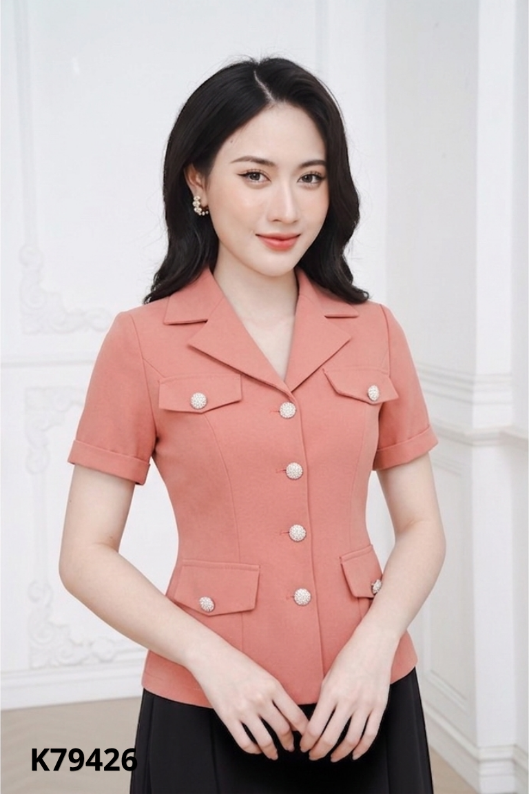 Áo MONOCO hồng cổ vest