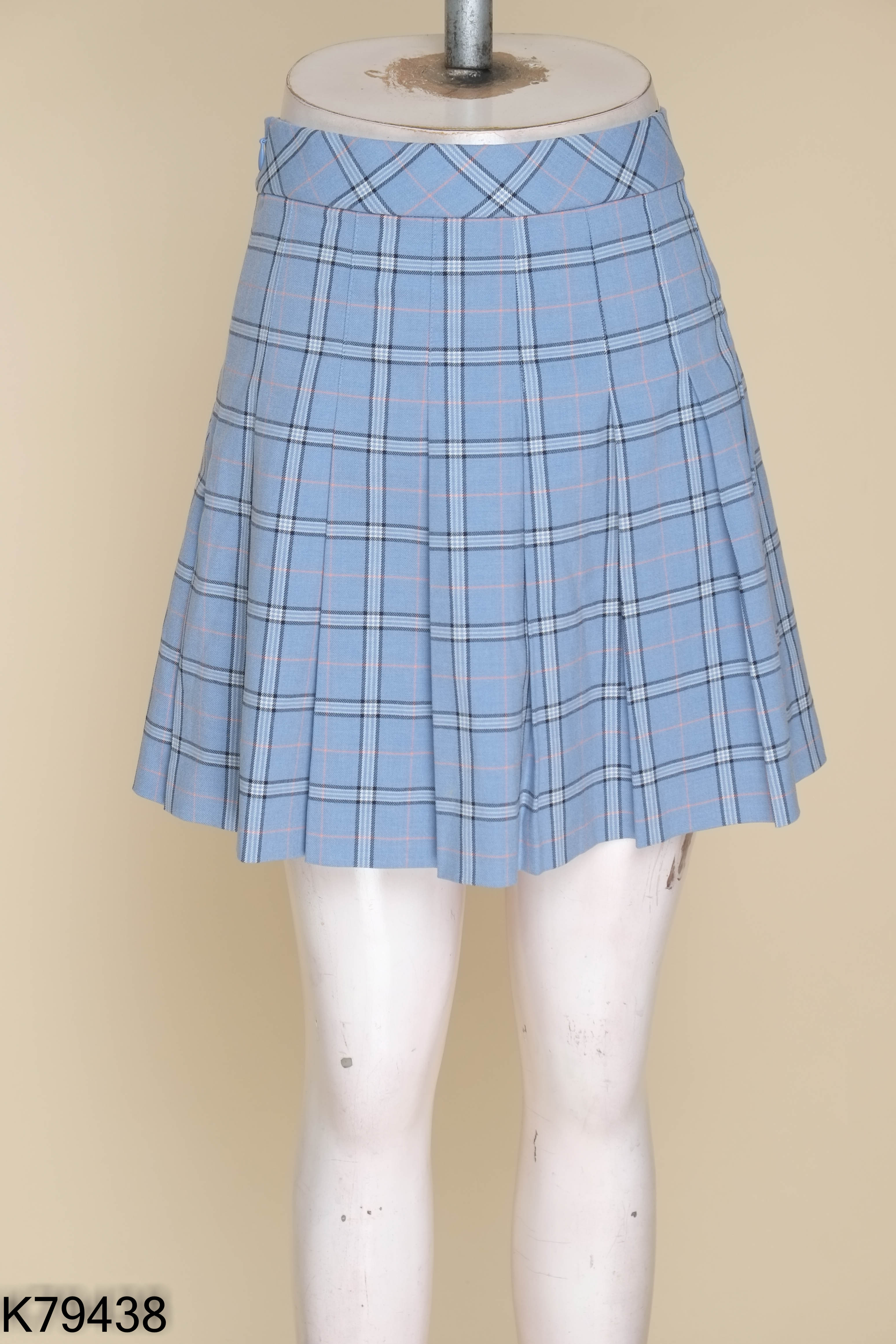 Chân váy UNIQLO xanh kẻ xếp li