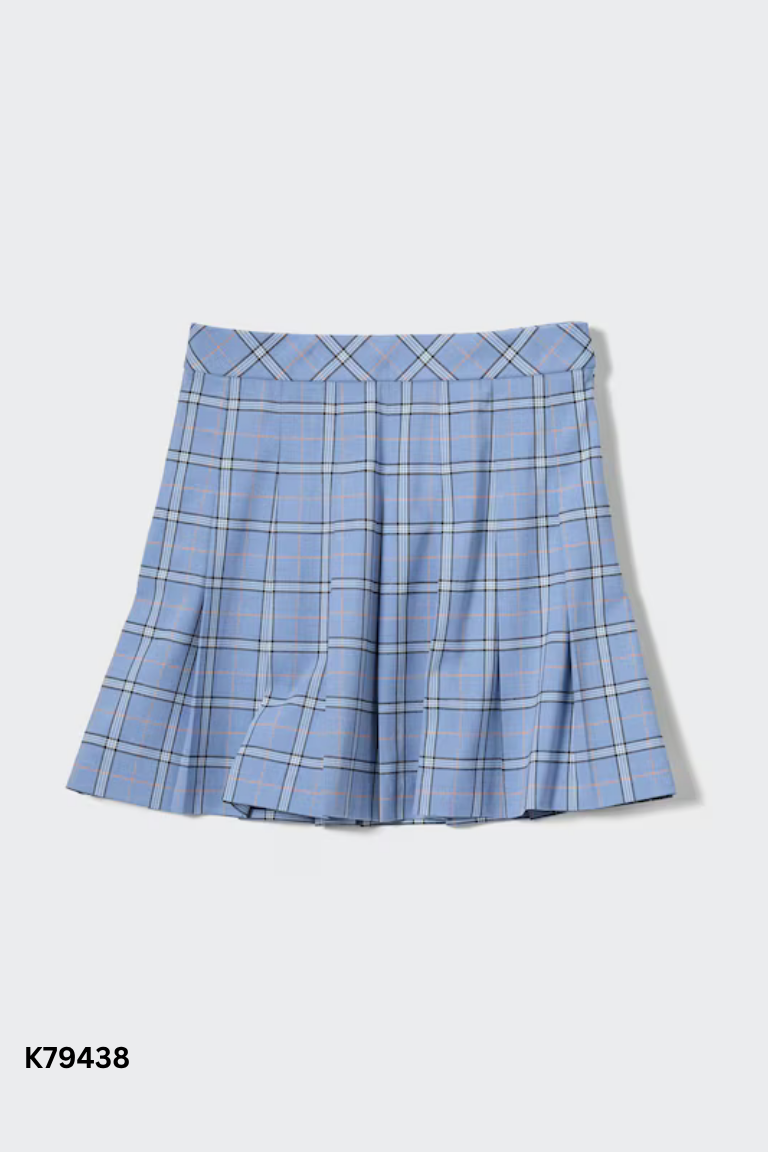 Chân váy UNIQLO xanh kẻ xếp li