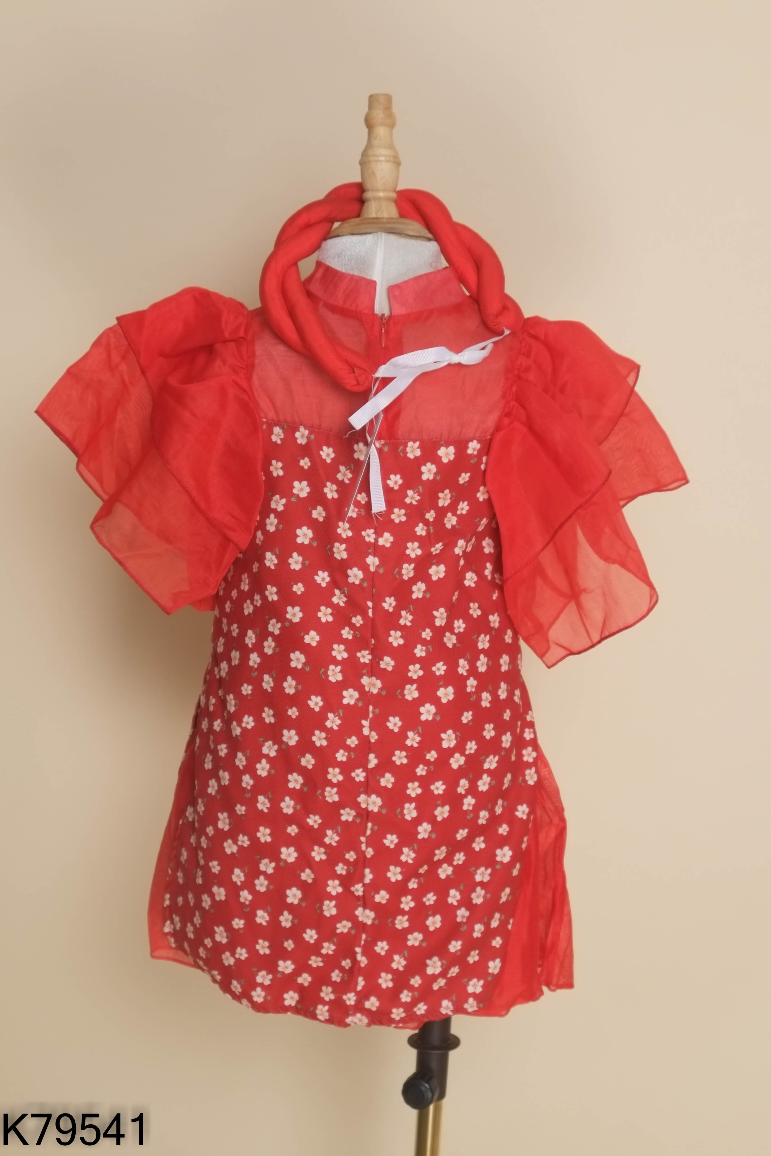 K7954110288-Set áo dài + chân váy đỏ họa tiết KIDS