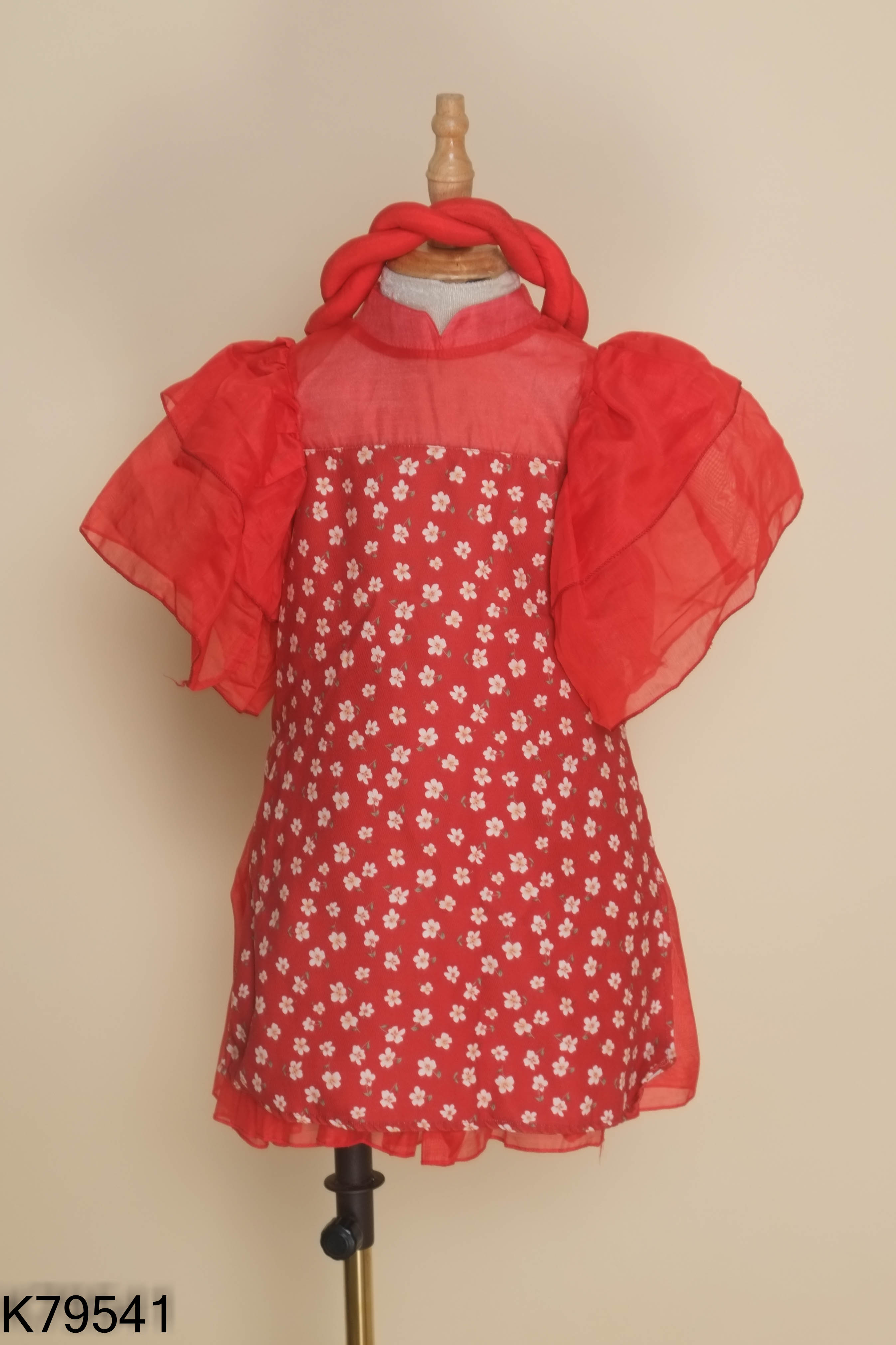 K7954110288-Set áo dài + chân váy đỏ họa tiết KIDS