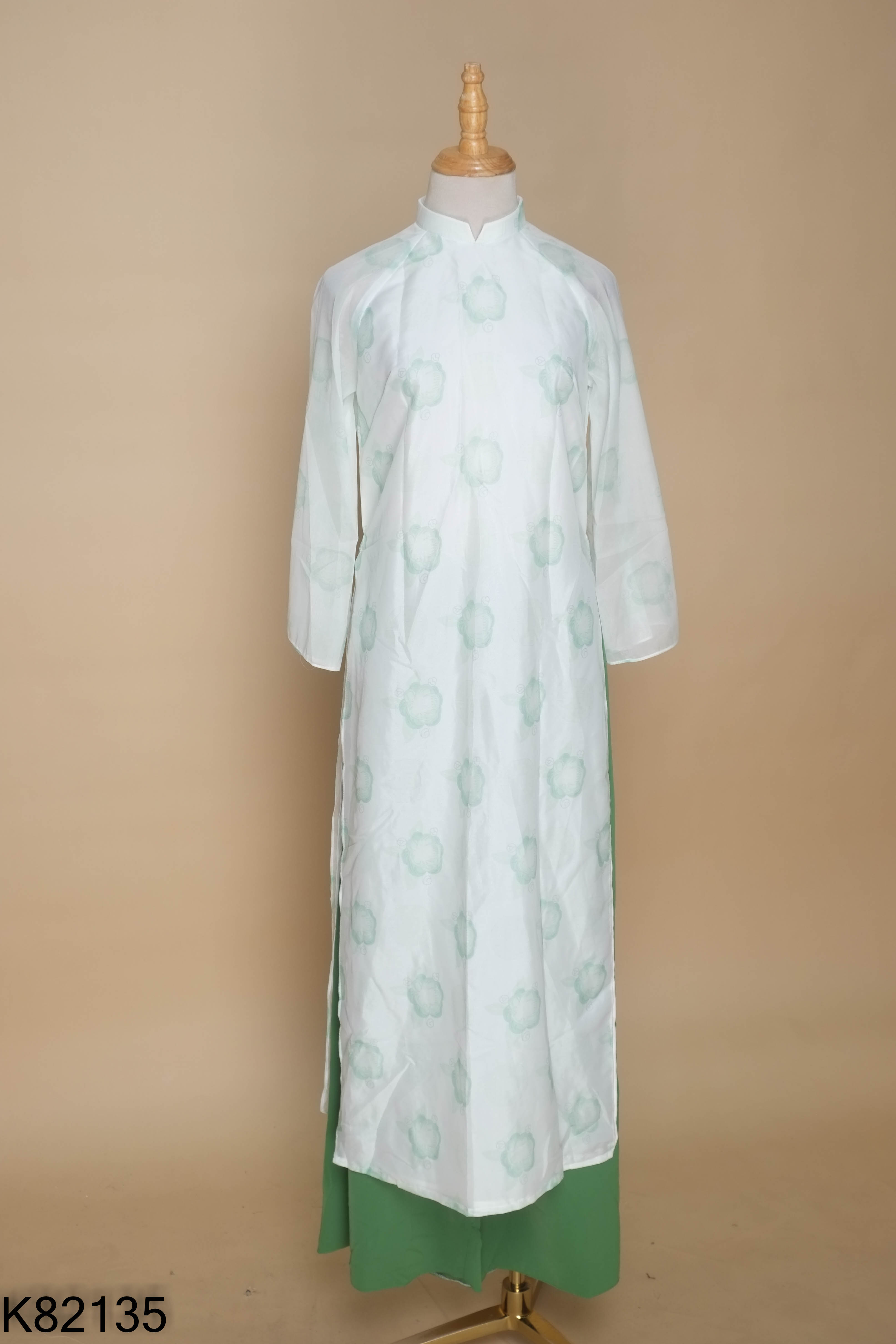 Set Áo dài trắng hoa xanh + quần