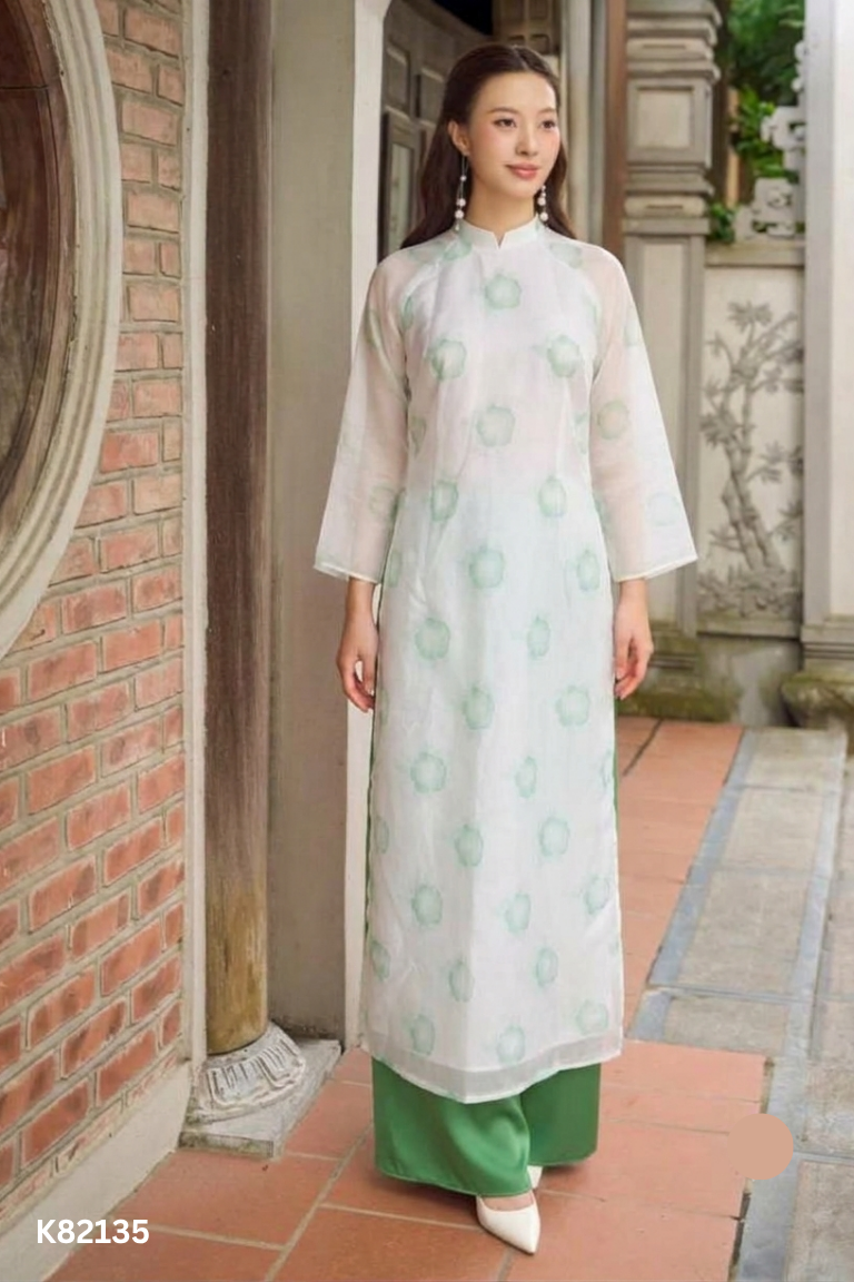Set Áo dài trắng hoa xanh + quần
