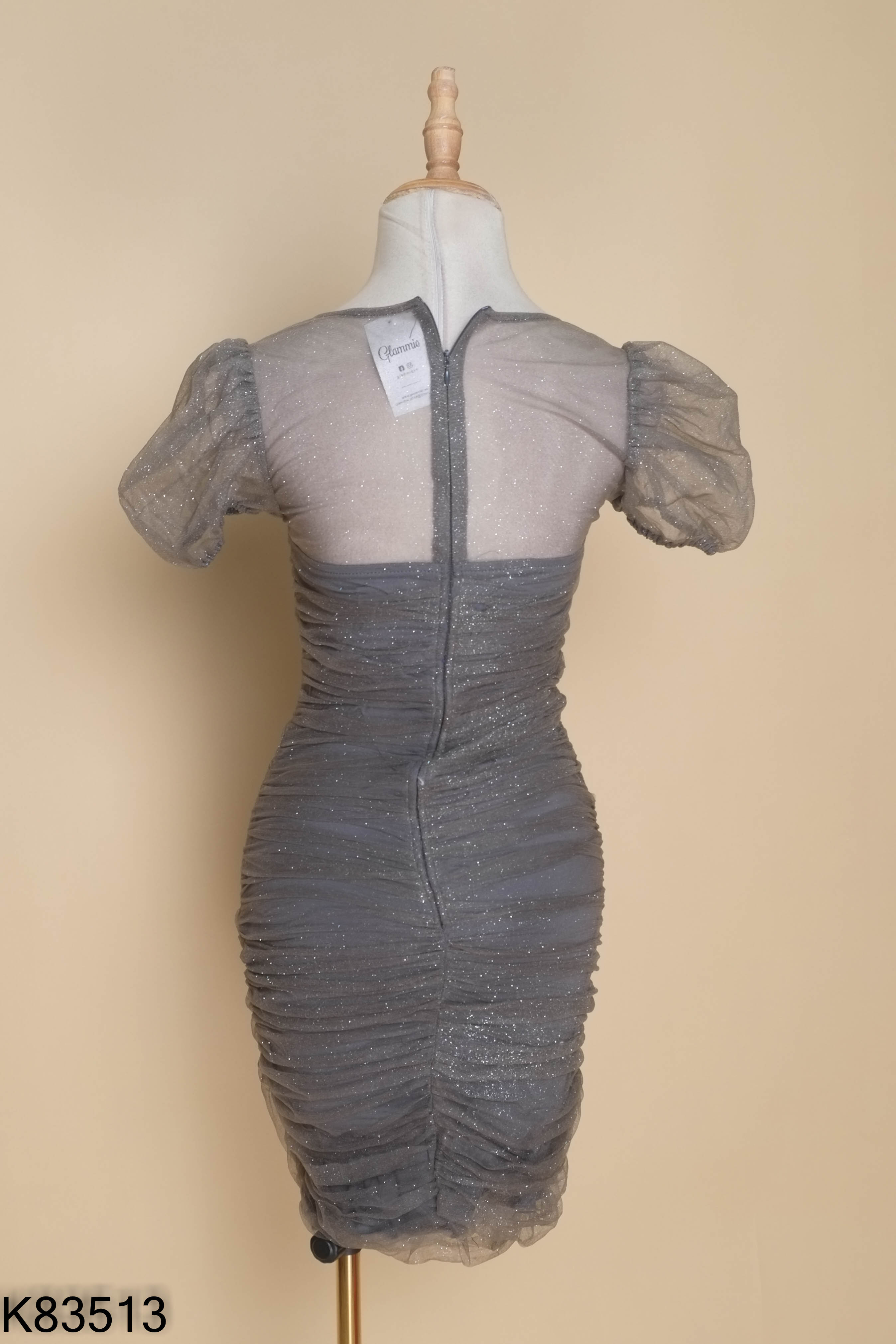 Váy lưới ADORE DRESS xám nhũ cổ vuông