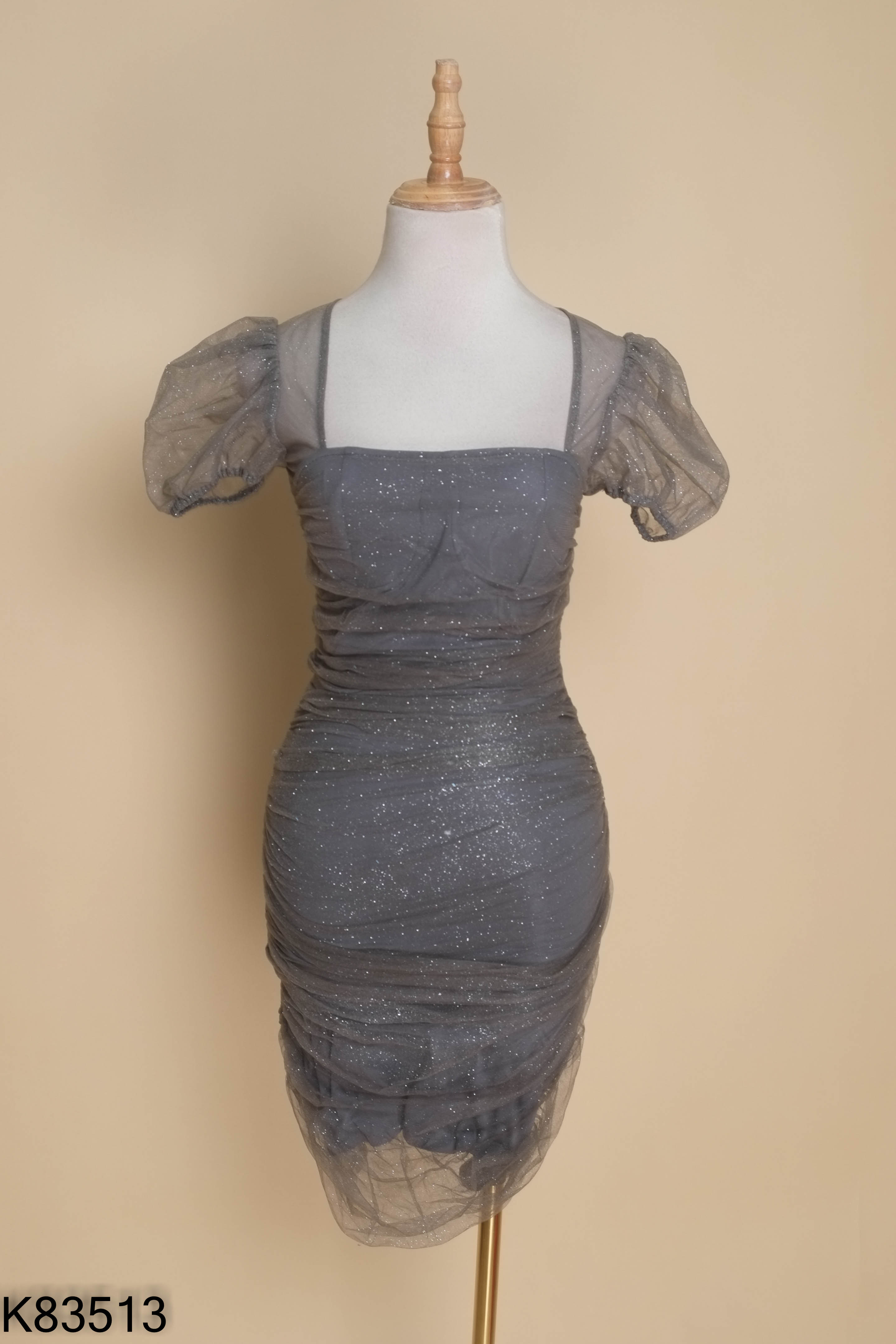 Váy lưới ADORE DRESS xám nhũ cổ vuông