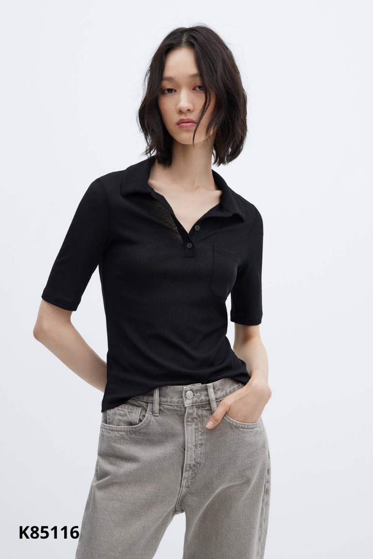 Áo MANGO đen cổ sơ mi