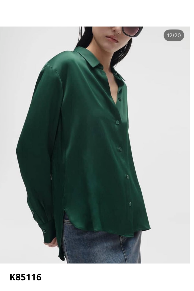 Áo sơ mi lụa ZARA xanh rêu