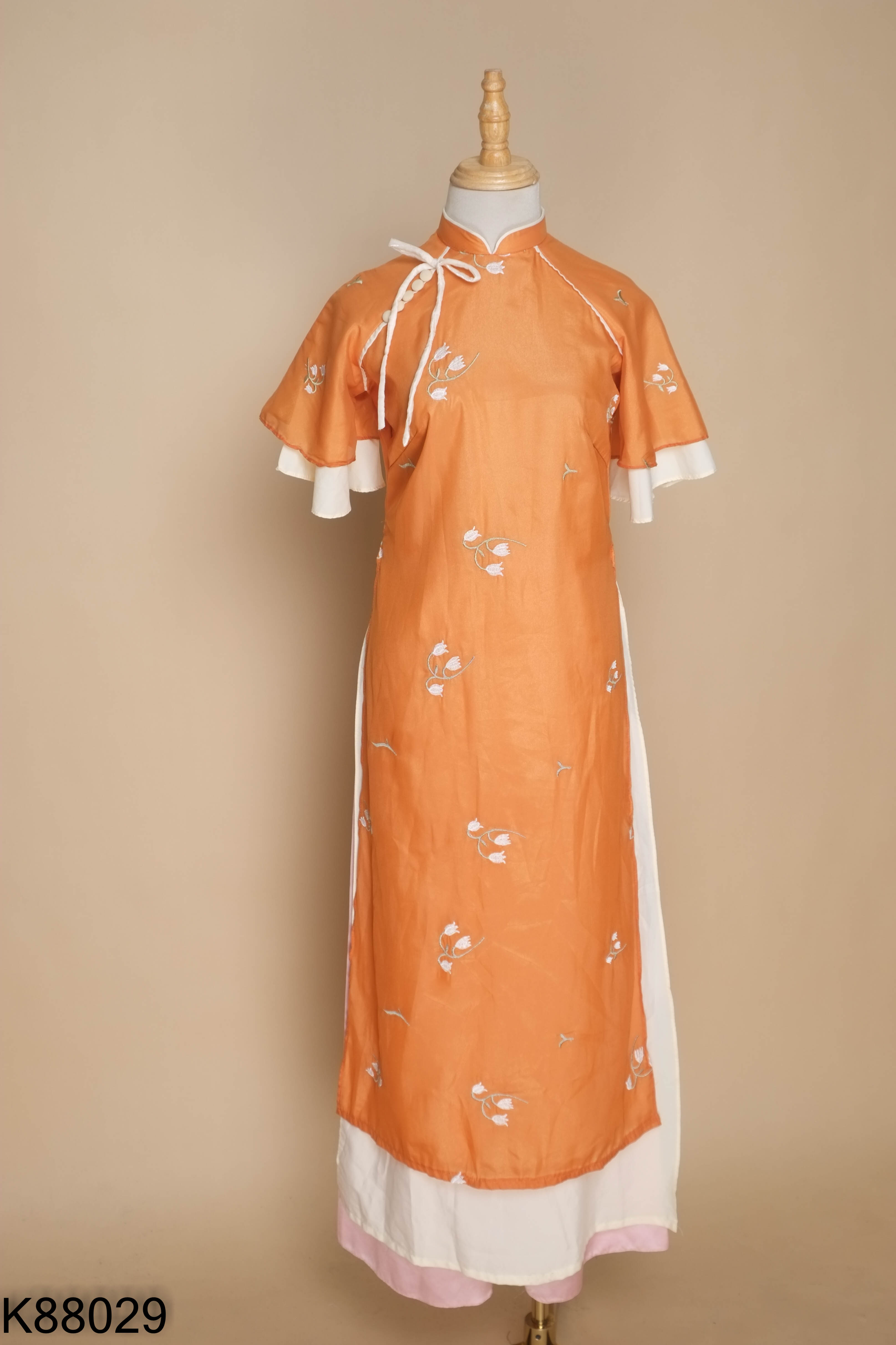 Set áo dài voan cam + quần lụa hồng