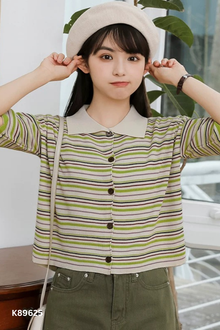 Áo polo xanh kẻ be