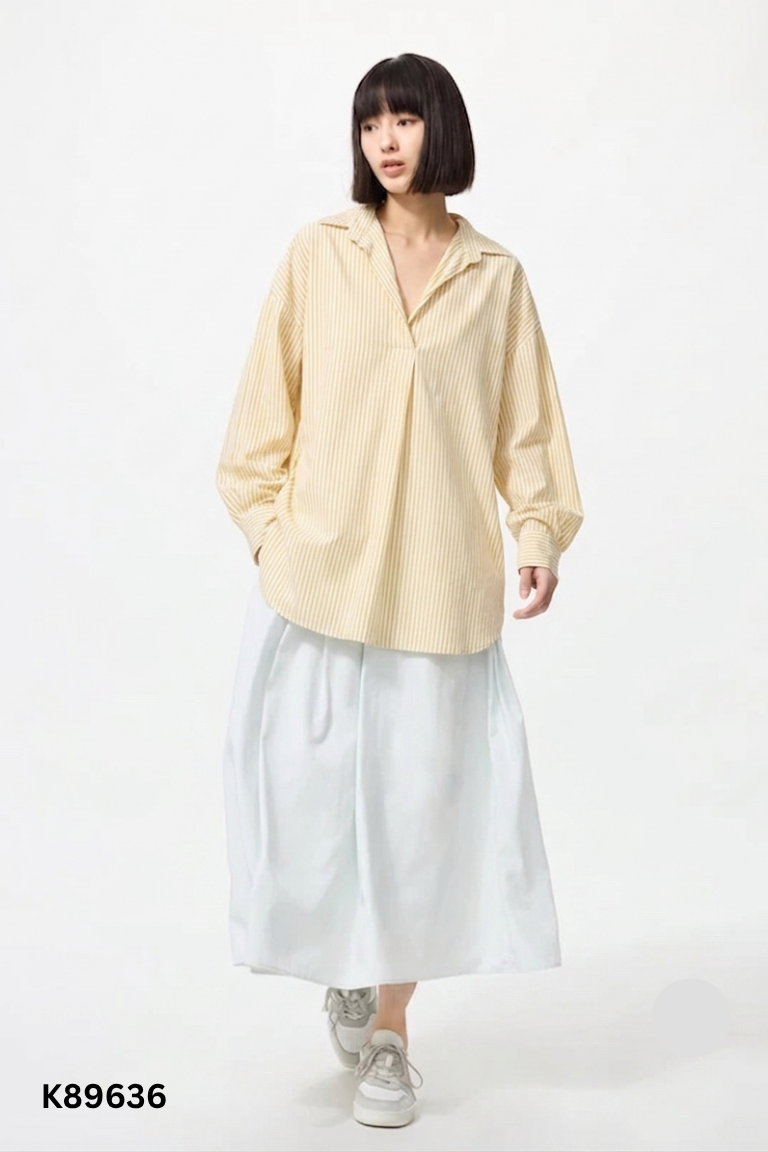 Áo UNIQLO kẻ sọc trắng vàng