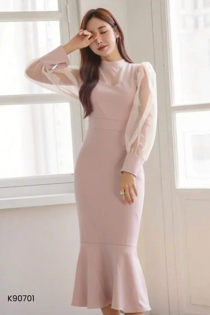 Váy nâu tay organza