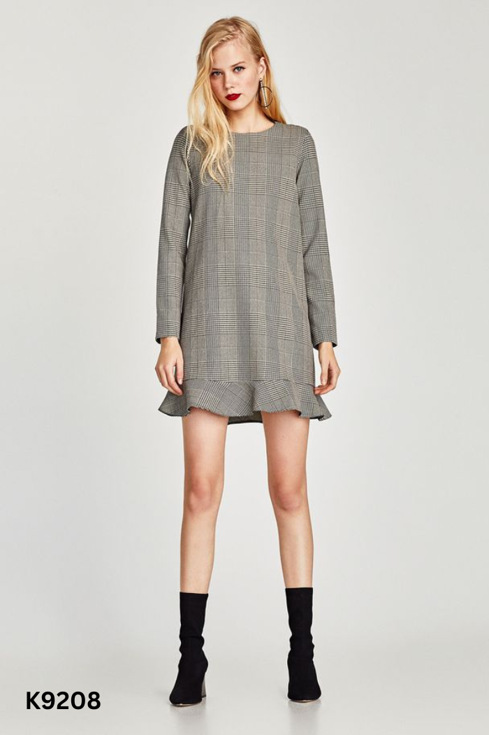 NEWTAG Váy xám kẻ ZARA gấu bèo