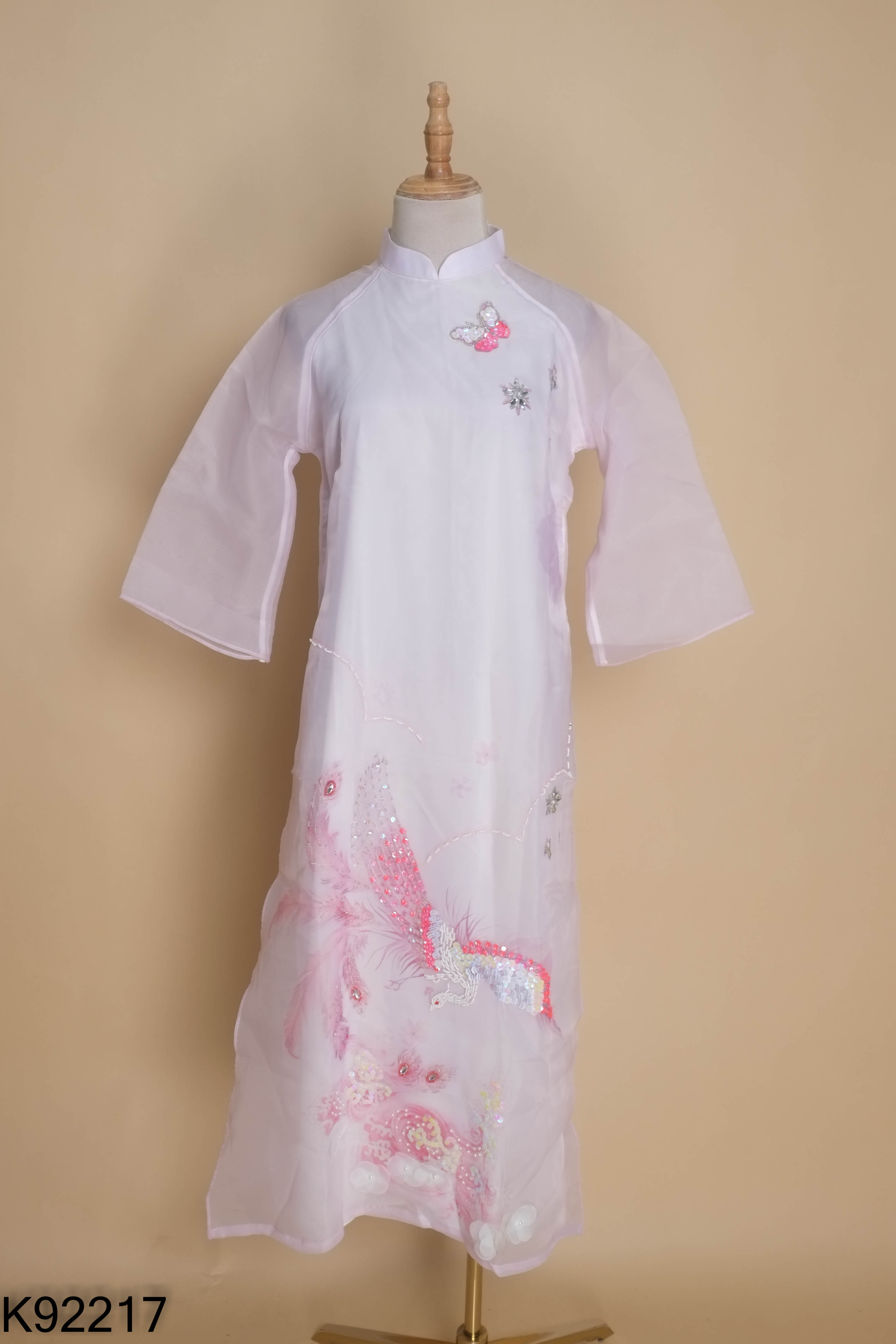 NEWTAG Áo dài voan hồng đính đá